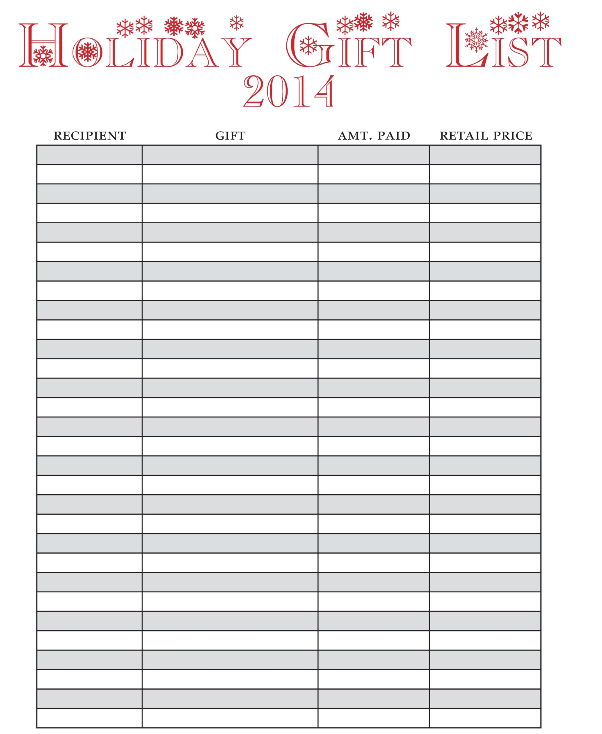 Free Printable Christmas Gift List Template Free Printable Christmas Gift List Template