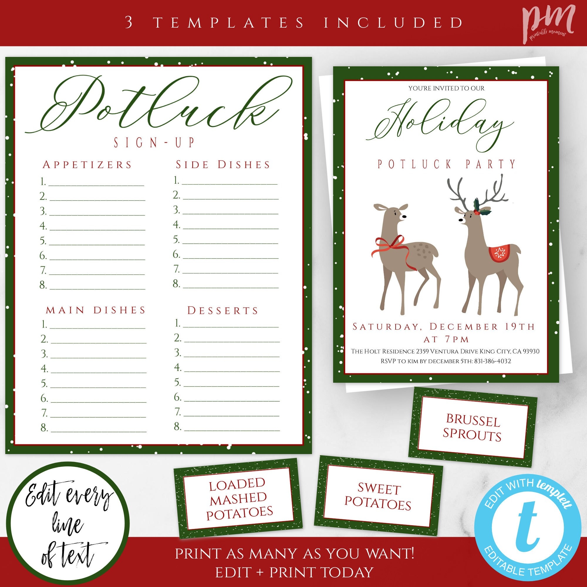 Holiday Potluck Party Invitation Template Set Potluck Party 