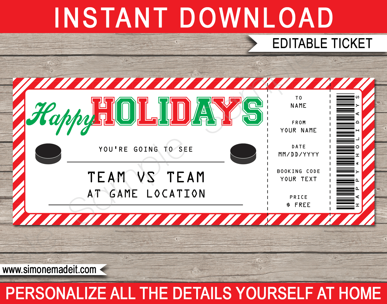 Holidays Hockey Ticket Gift Voucher Printable Hockey Ticket Template