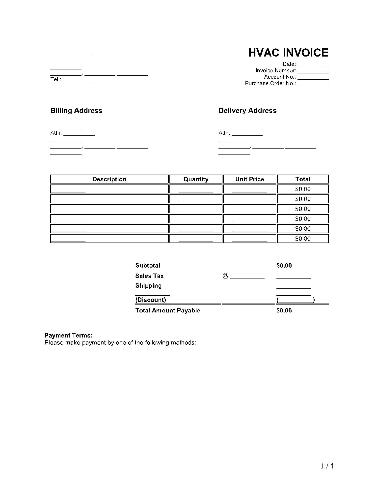 Free Printable Hvac Invoice Template