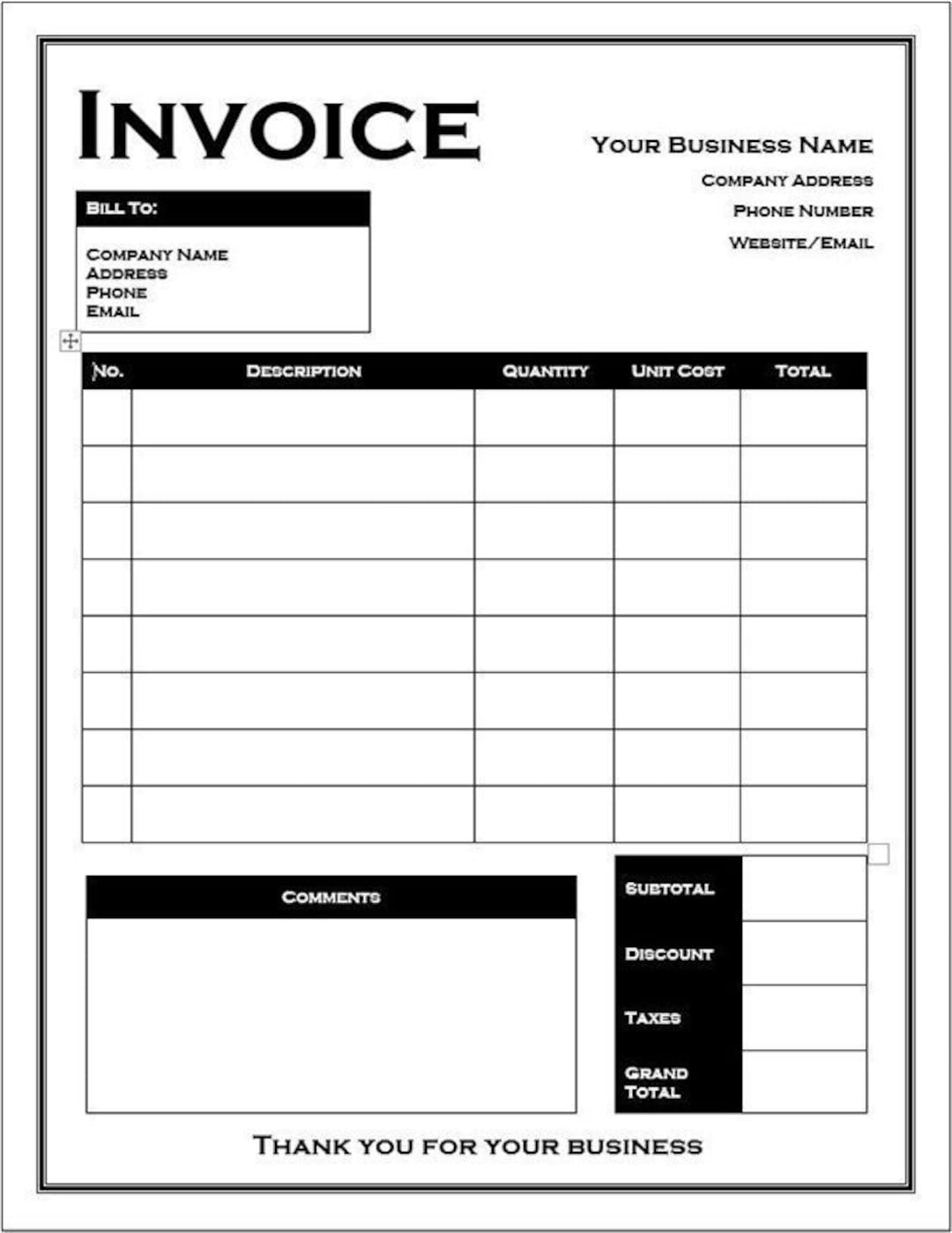 Free Blank Invoice Template Printable