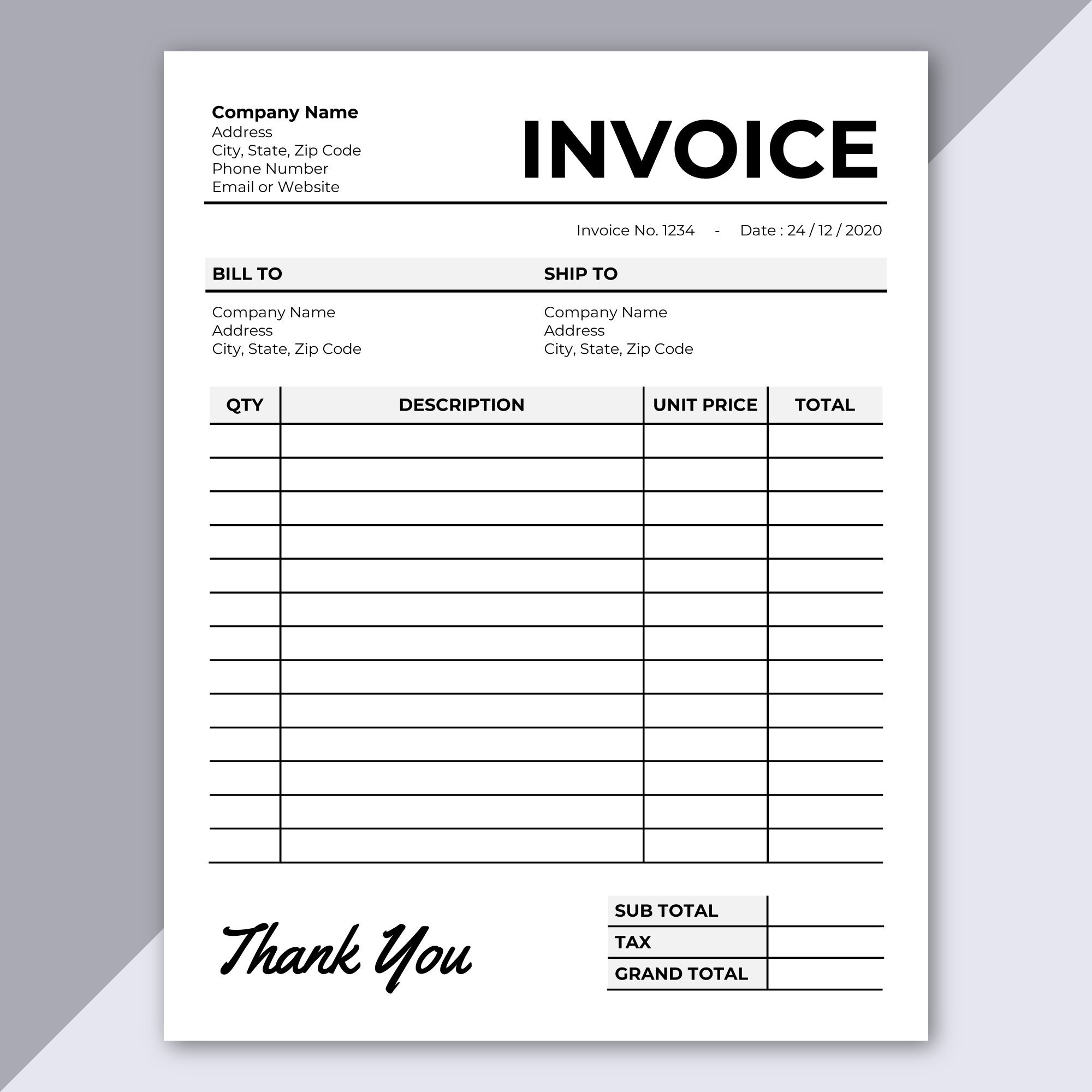 Invoice Template Printable Invoice Editable Invoice Receipt Microsoft Word Invoice Digital Order Form A4 U0026 US Letter Size