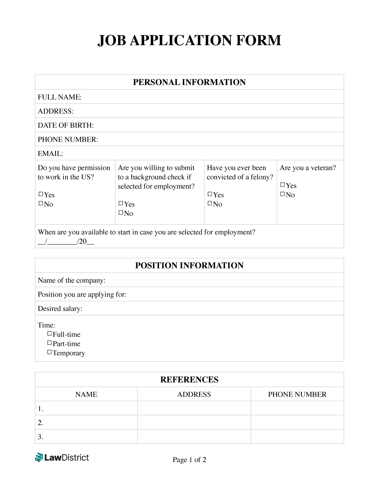 Job Great Application Form Free Job Great Application Form Free