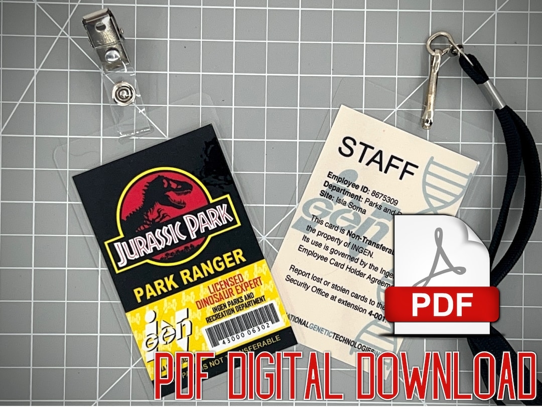 Jurassic Park Ranger ID Badge Black PDF Digital Download Etsy
