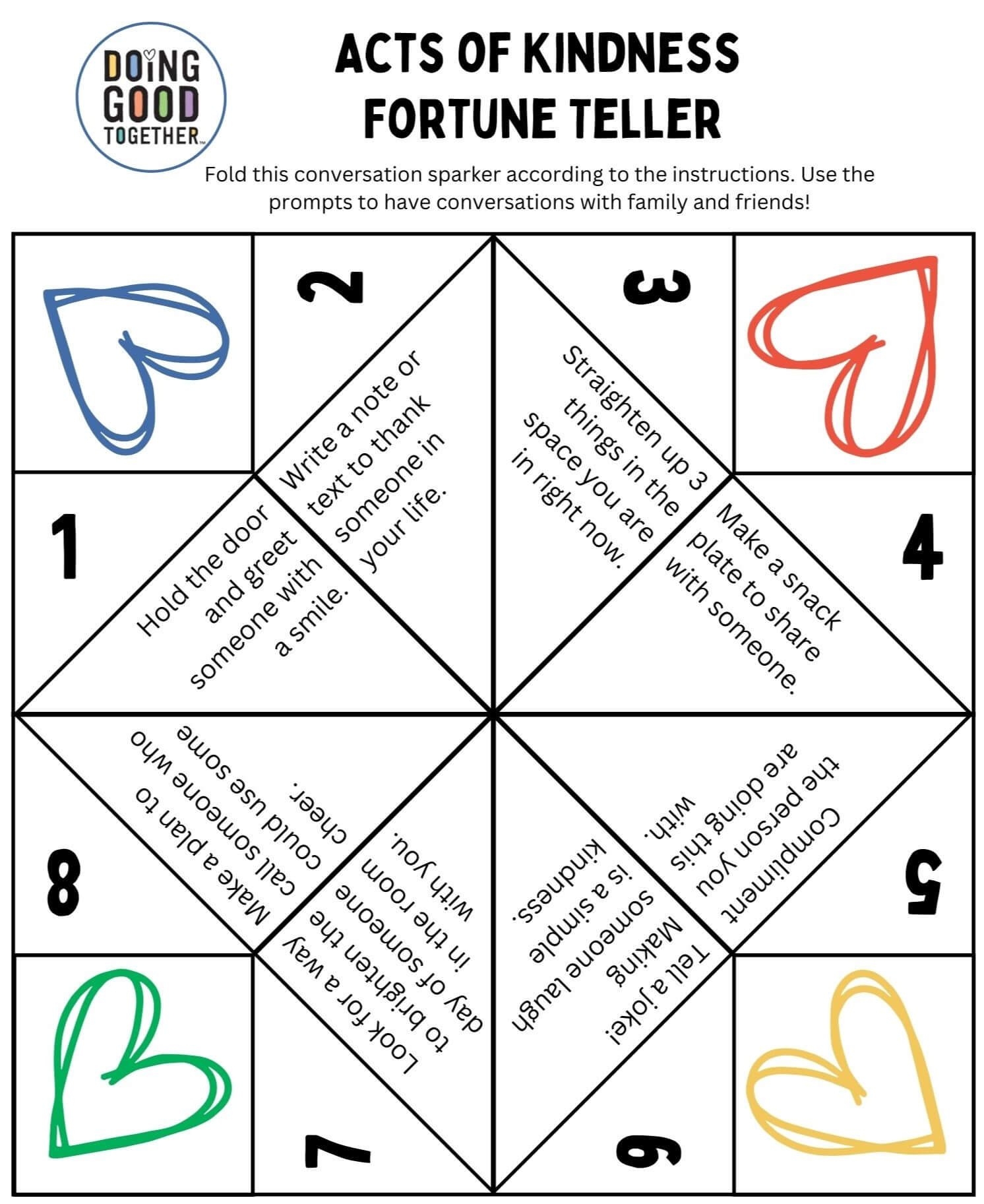 Kindness Fortune Tellers Free Printables For Kids Doing Good Together