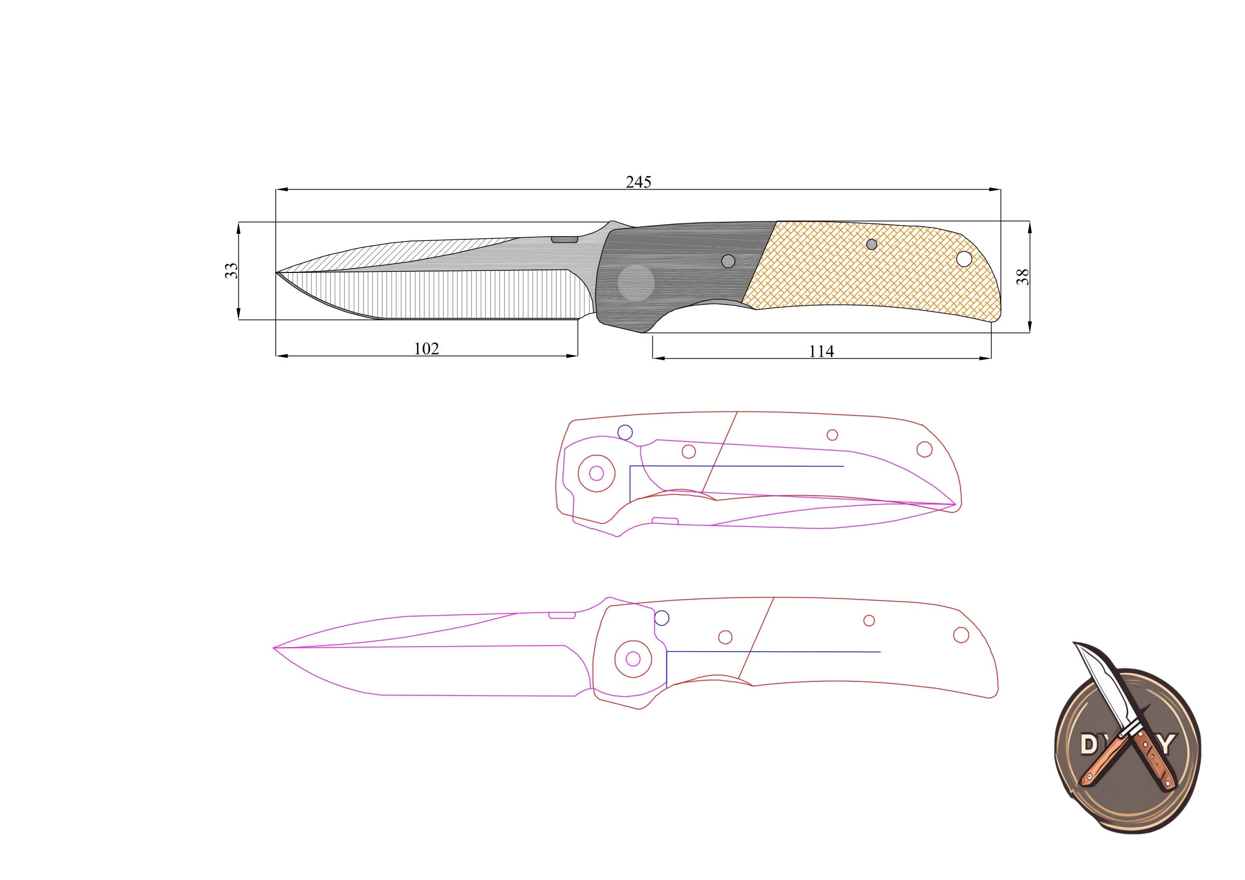 Knife Drawing Sketch Printable Templates Custom Knife Plans Design And Shape Ideas Etsy