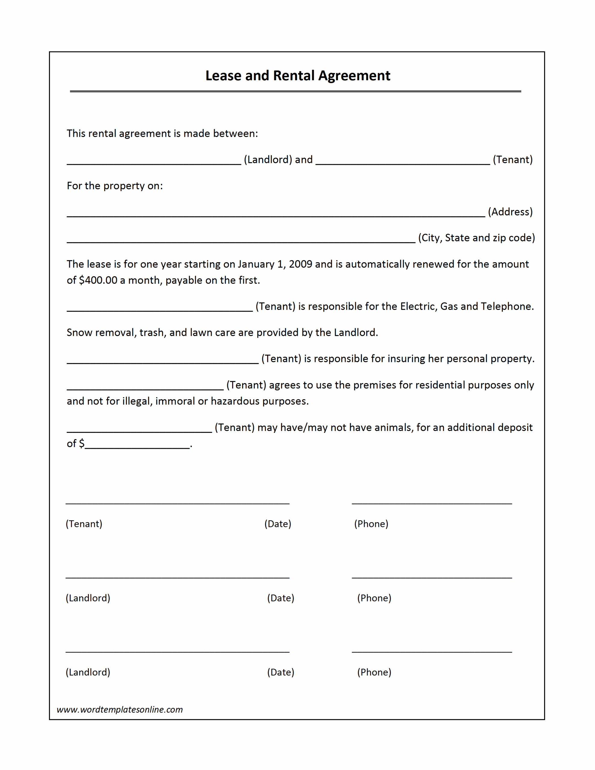 Lease Agreement Template Lease Agreement Template