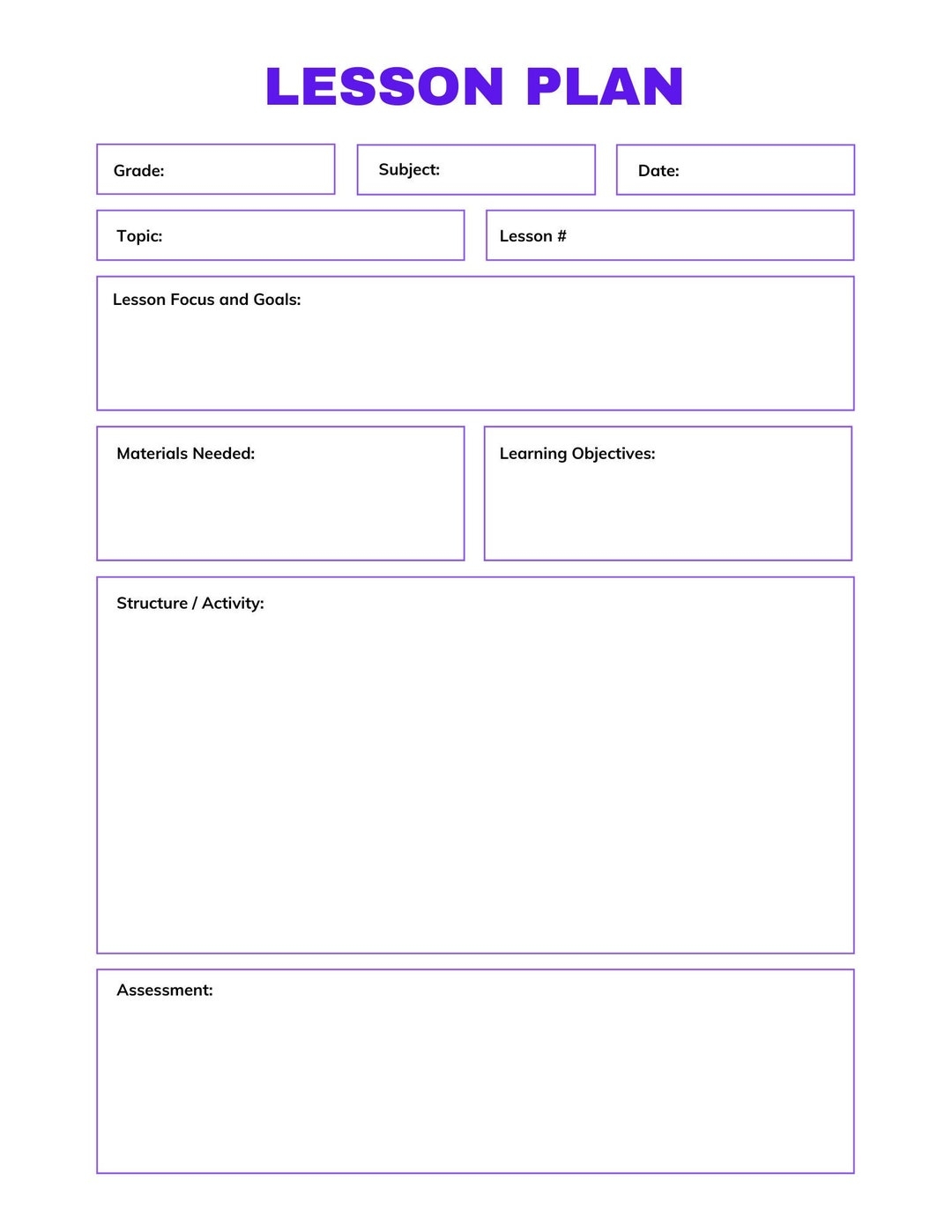 Lesson Plan Template Free Printable Lesson Plan Template Free Printable