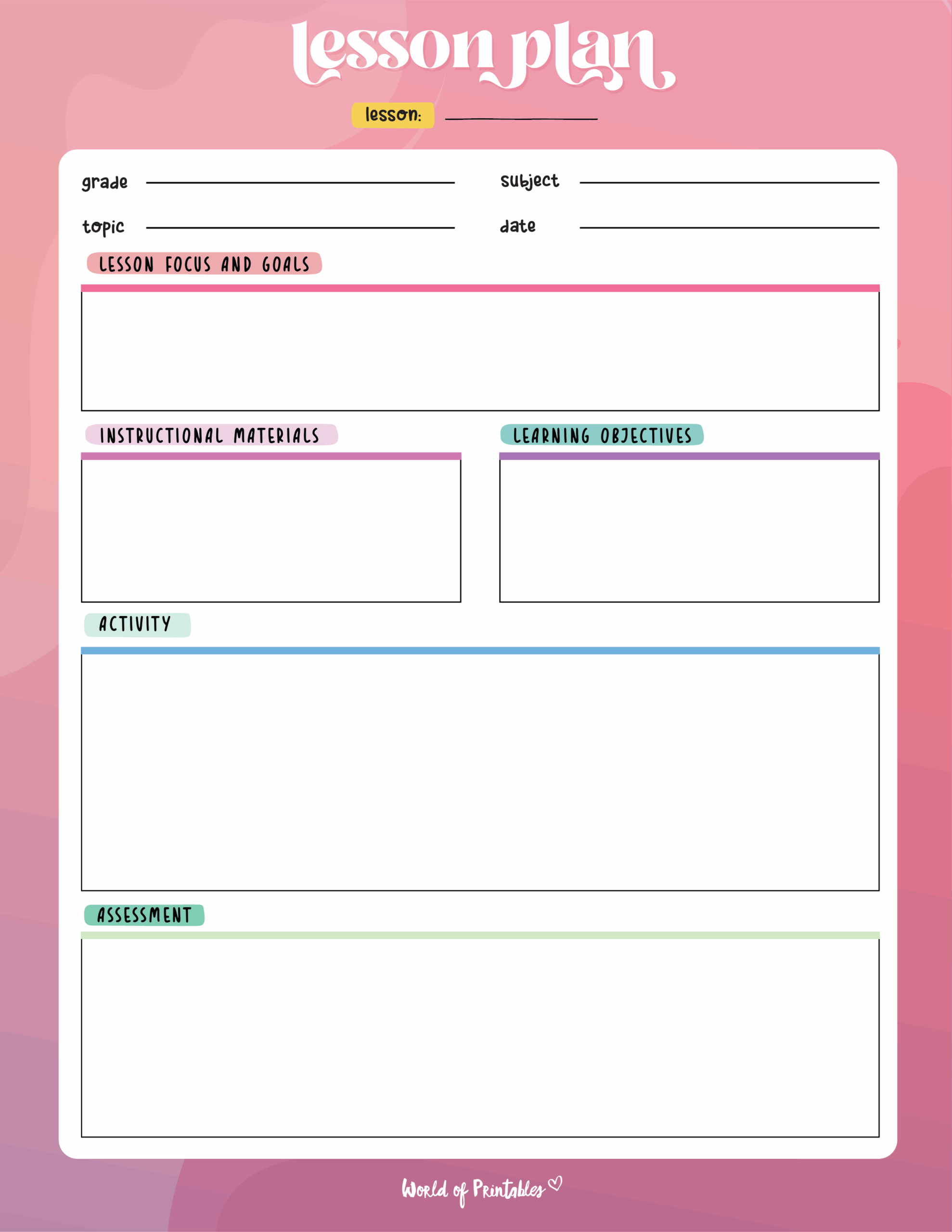 Lesson Plan Templates World Of Printables