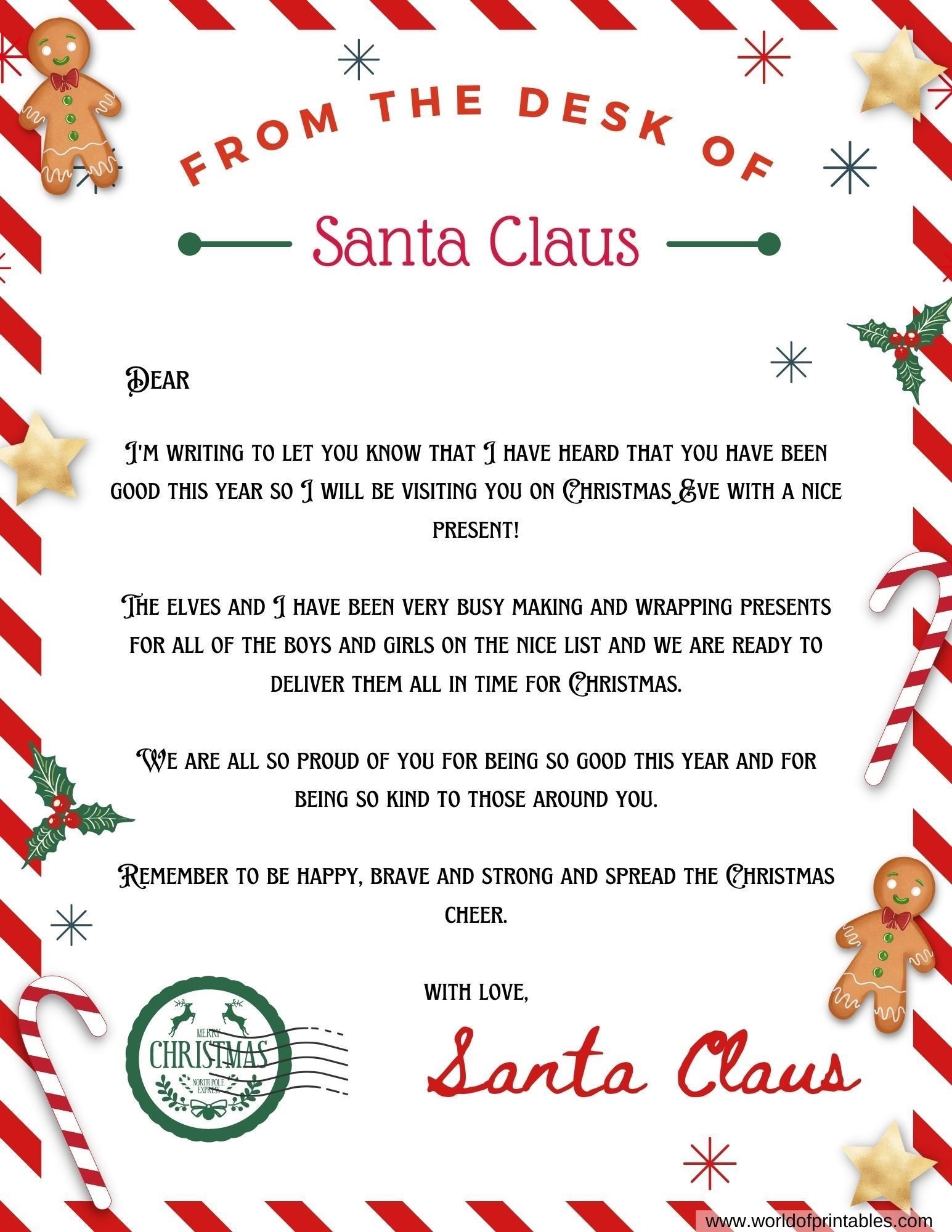Free Printable From Santa Letter Templates Free Printable From Santa Letter Templates