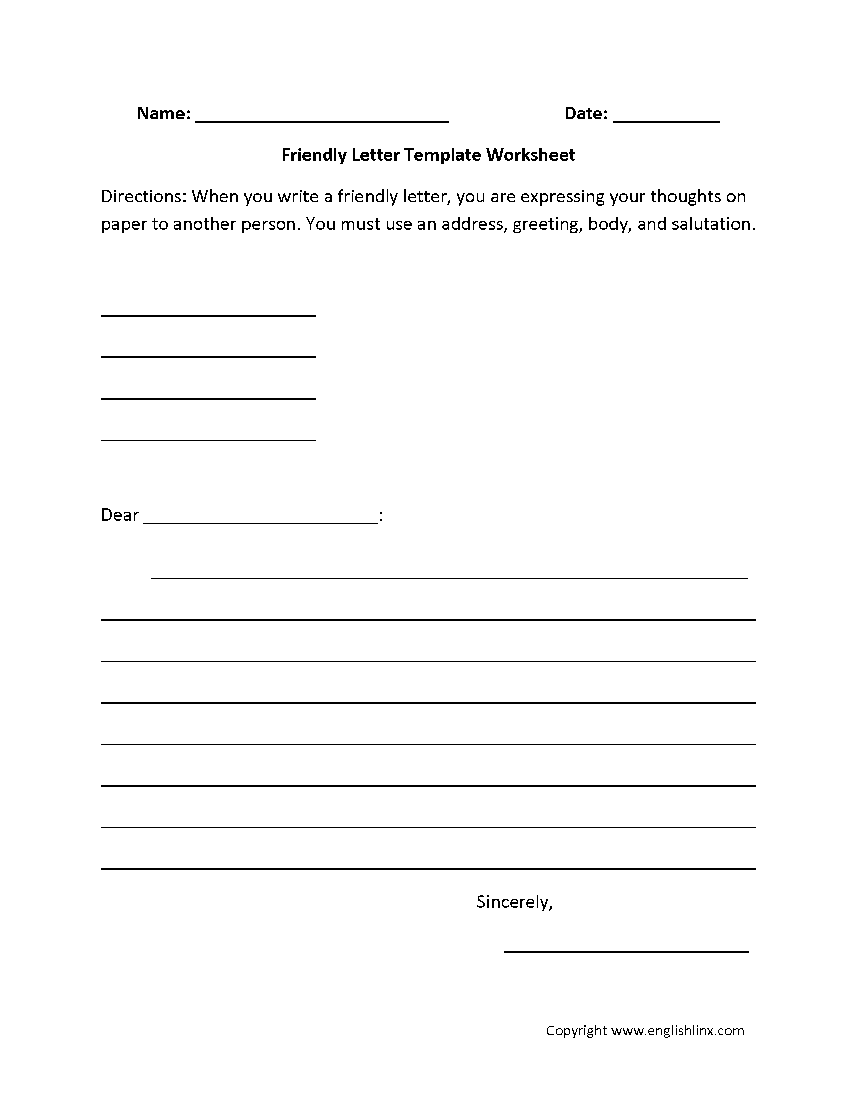 Free Friendly Letter Template Printable