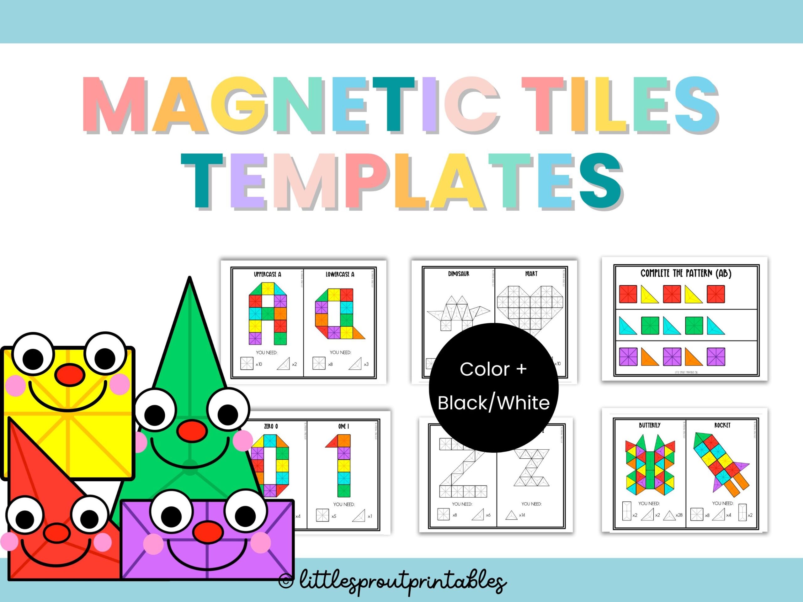 Magnetic Tiles Templates Magnet Tiles Activity Cards Printable Toddler Activity Printable Activities For Kids Toddler Learning Etsy