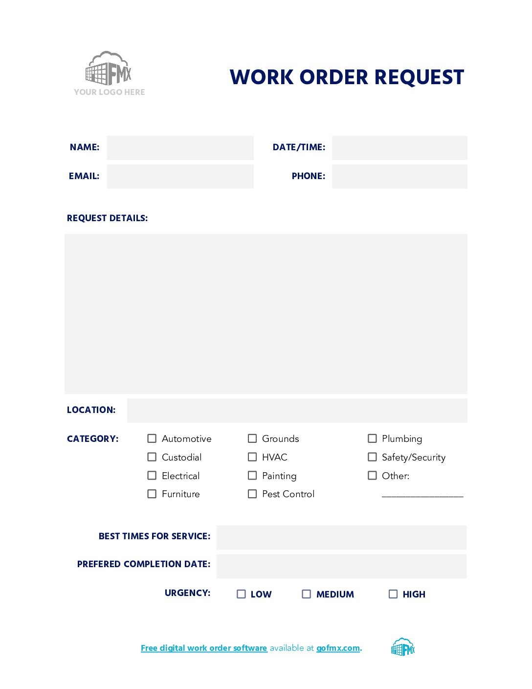 Free Printable Maintenance Request Form Template