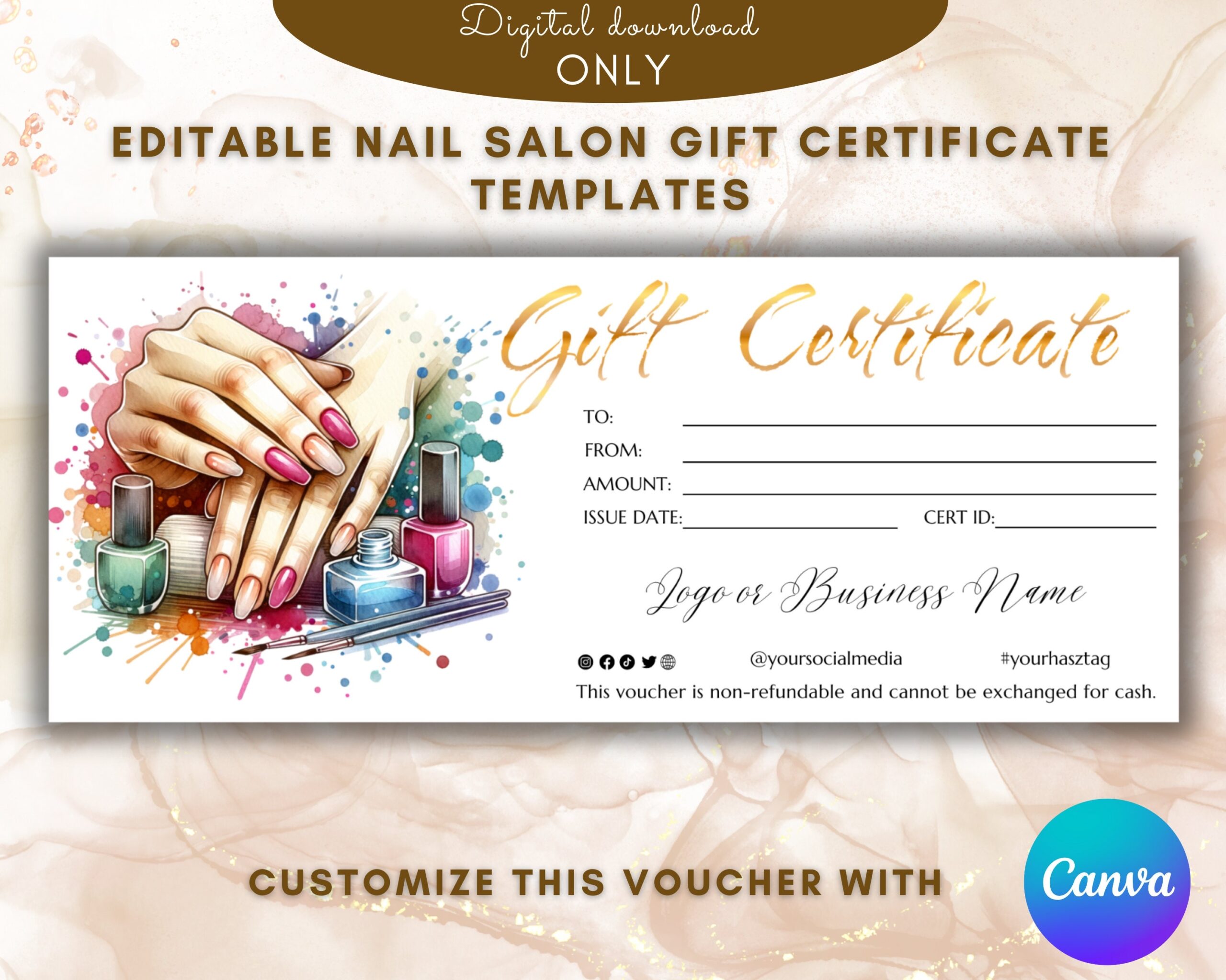 Manicure Gift Certificate Template Elegant Nail Salon Gift Card Template Gift Voucher Printable Voucher EDITABLE Beauty Salon Gift Etsy Canada