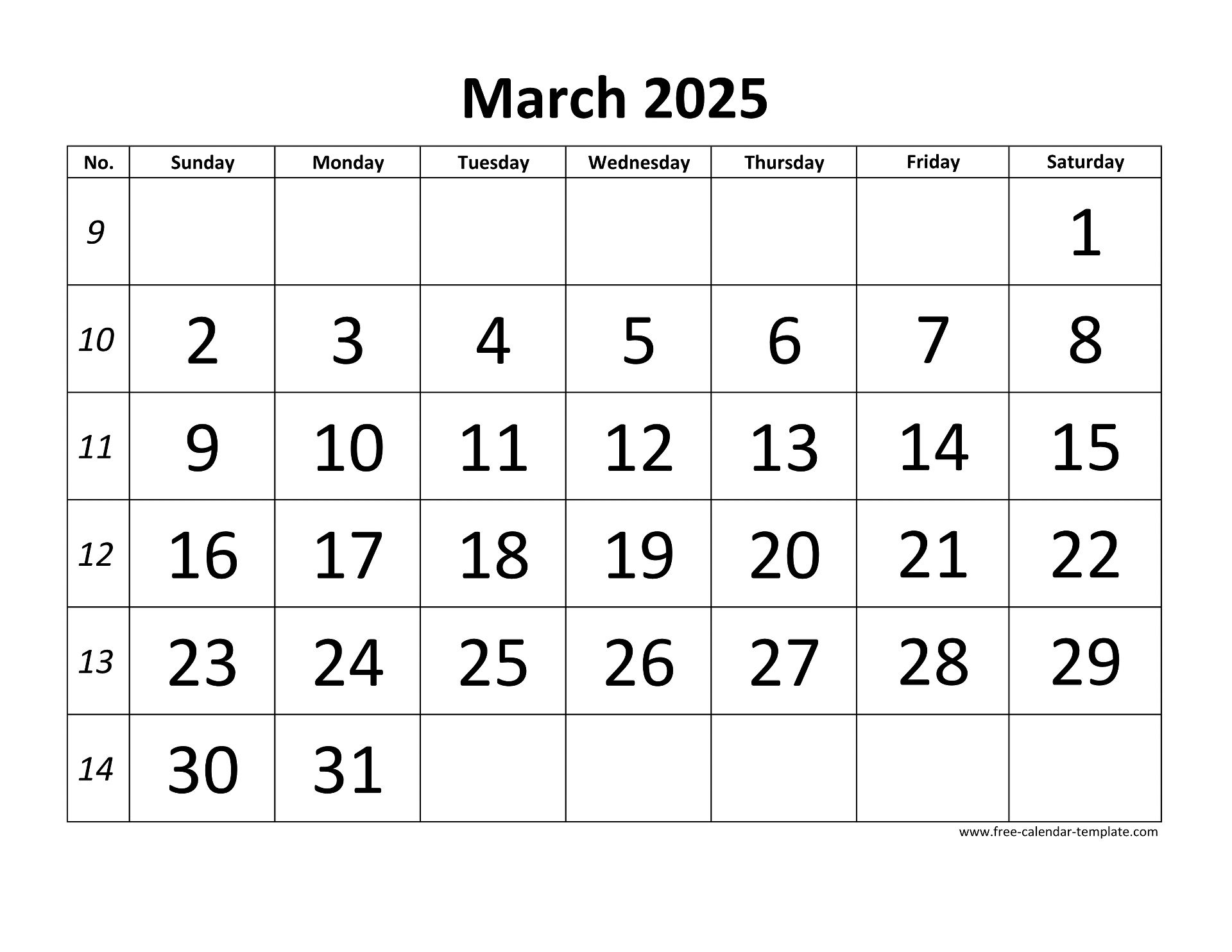 March 2025 Free Calendar Tempplate Free calendar template