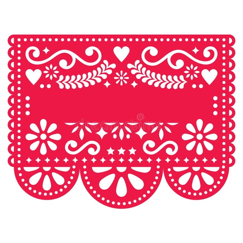Mexican Papel Picado Template Design Traditional Red Pattern With Blank Text Stock Illustration Illustration Of Craft Greeting 105787046