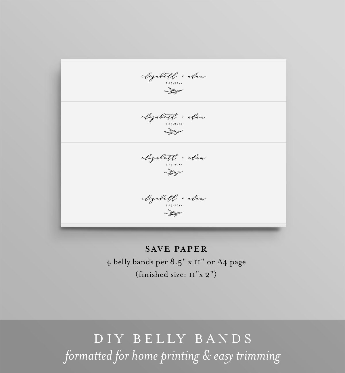 Minimalist Belly Band Printable DIY Modern Minimal Wedding Minimalist Belly Band Printable DIY Modern Minimal Wedding