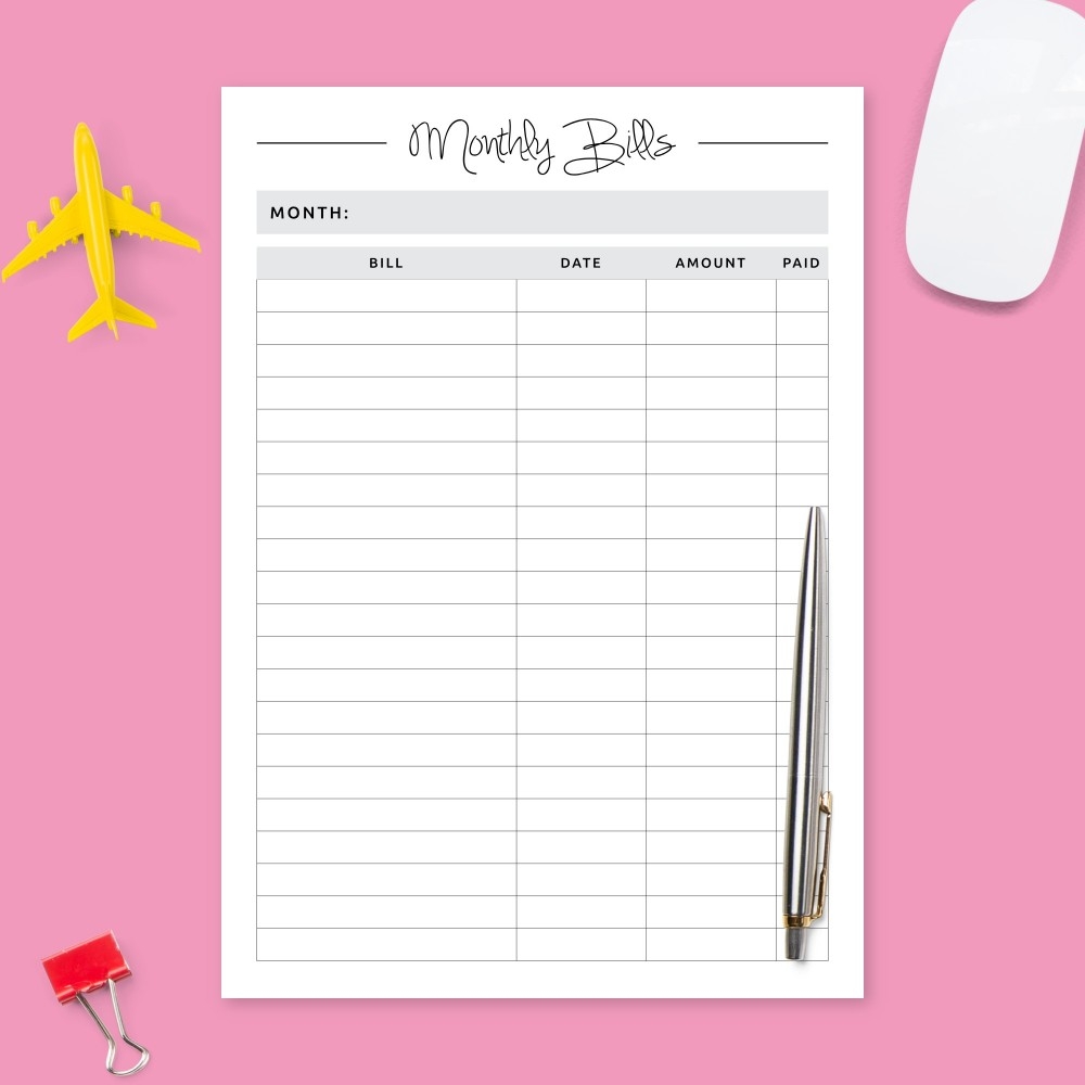 Monthly Bill Payments Template Printable PDF Monthly Bill Payments Template Printable PDF