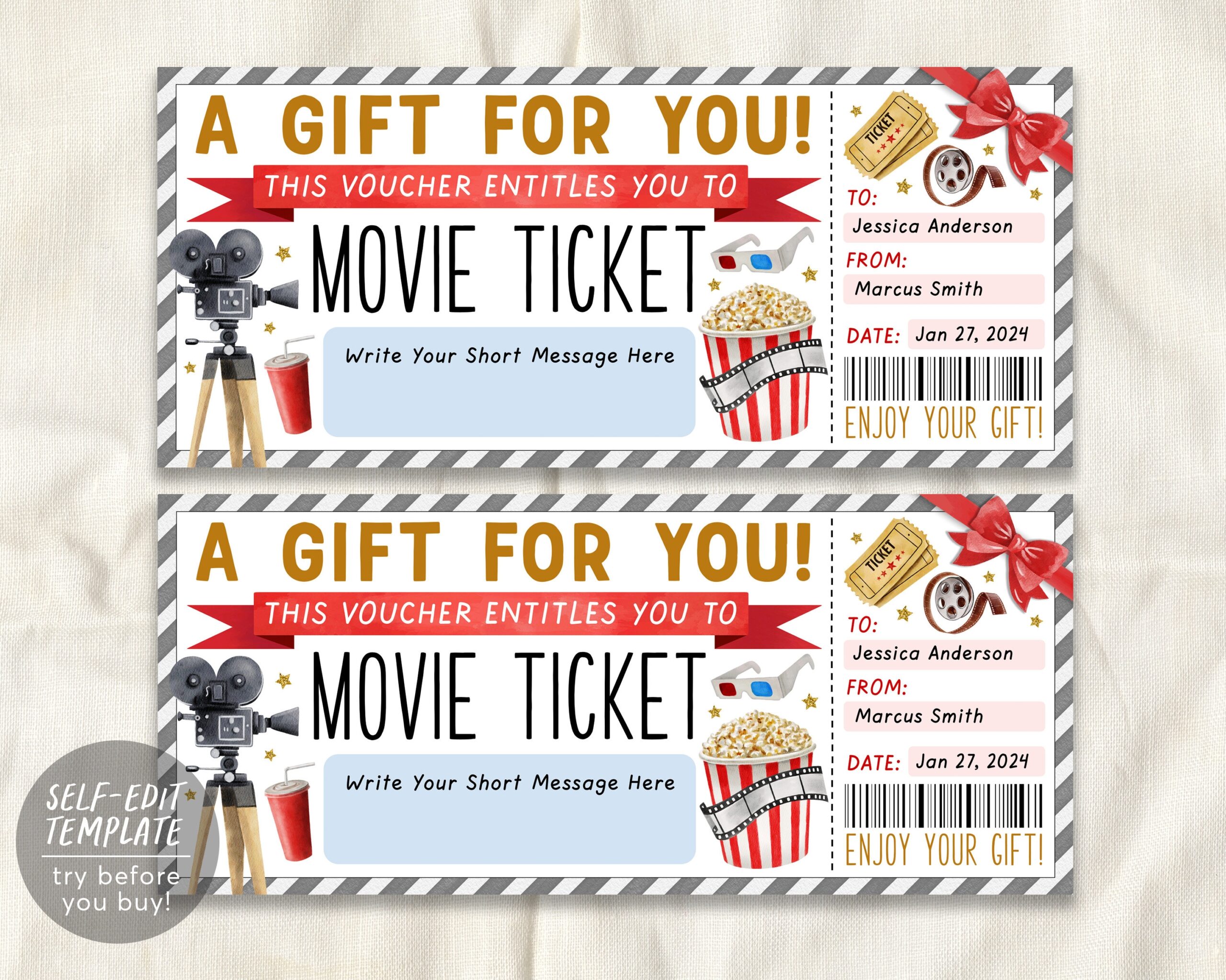 Movie Night Cinema Ticket Editable Template Family Movie Night 