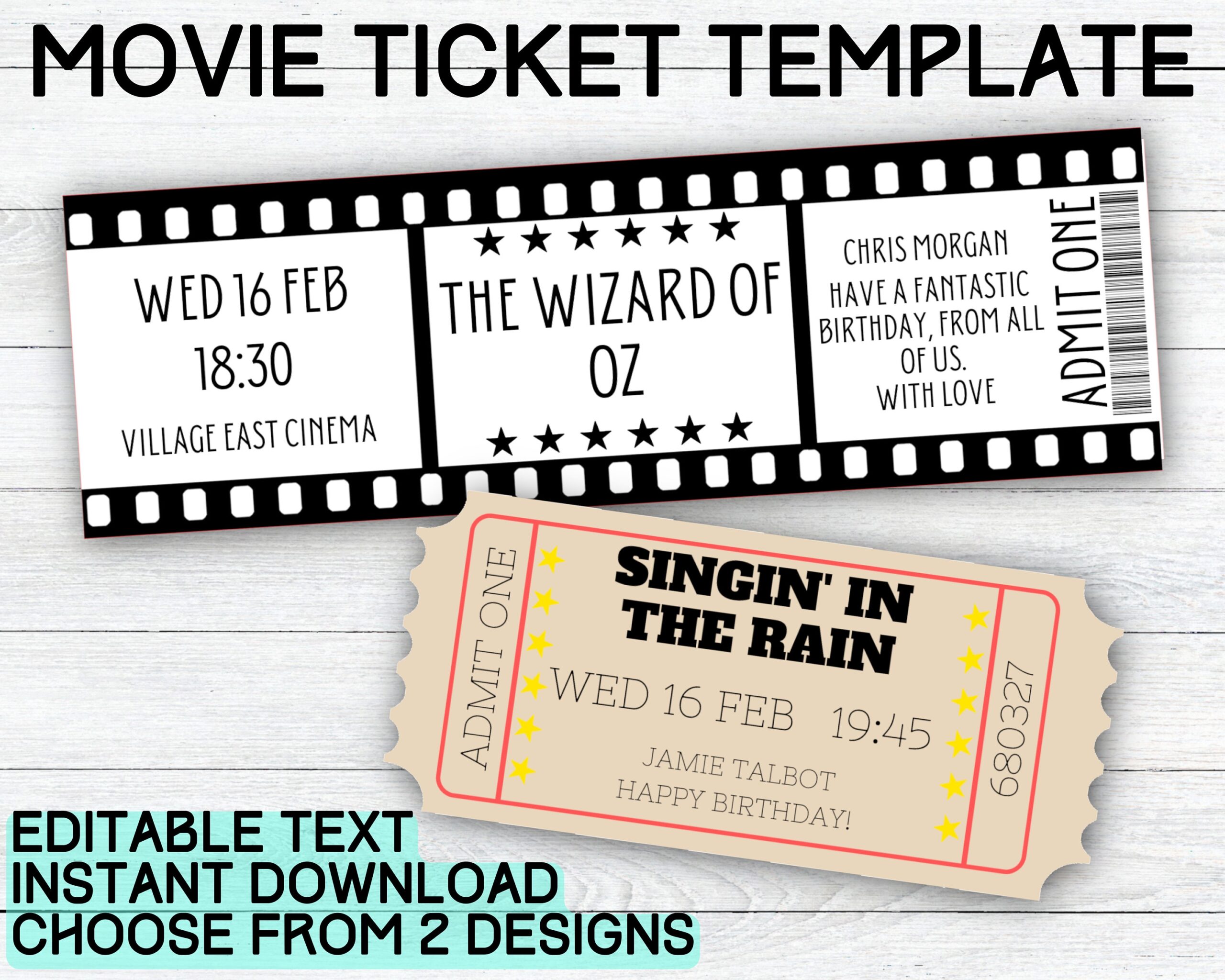 Movie Ticket Template Printable Cinema Gift Ticket Surprise 