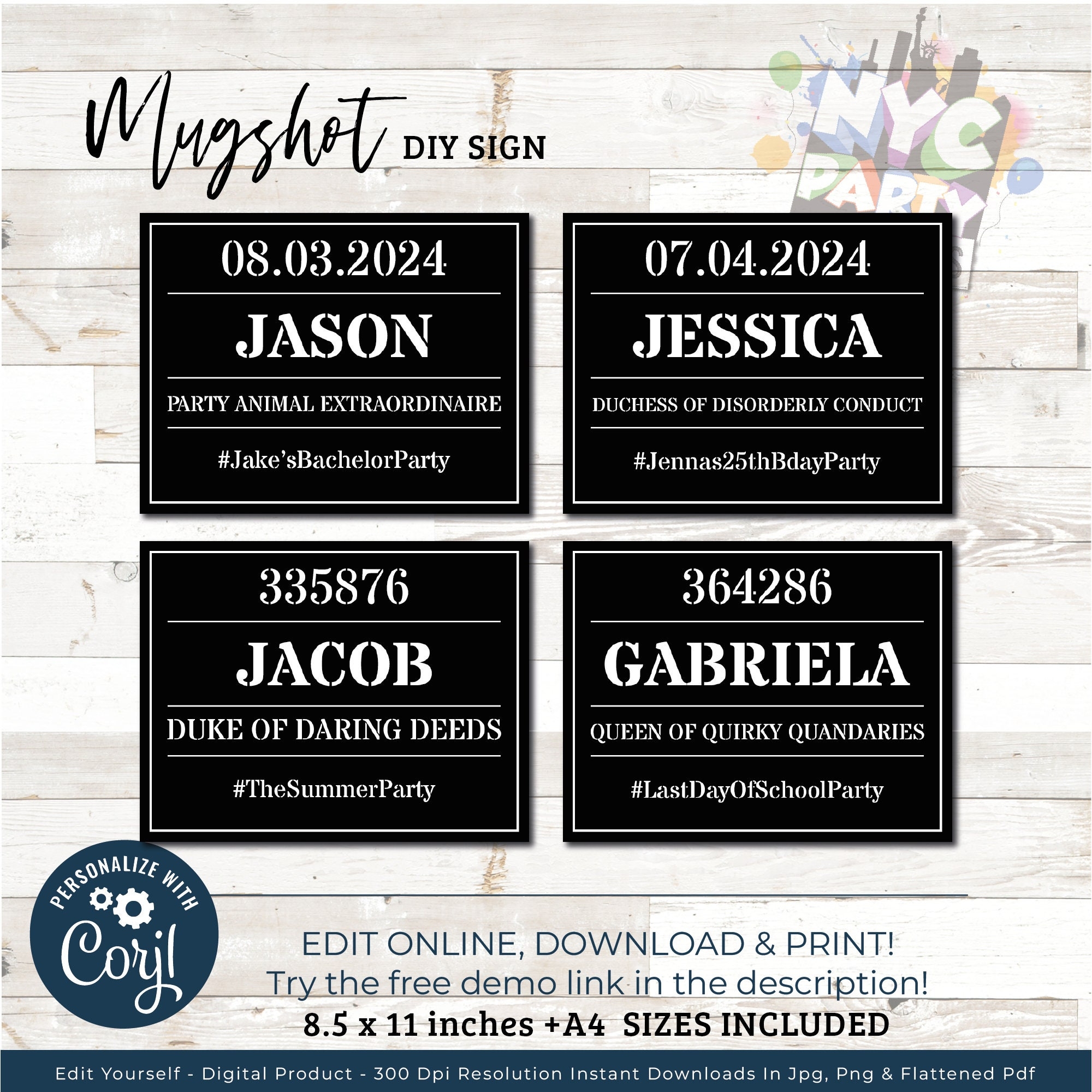 Mugshot Jail Signs Mugshot Props Birthday Retirement Bachelorette Parties Photo Booth Instant Download Printable Mugshot Signs CORJL Etsy
