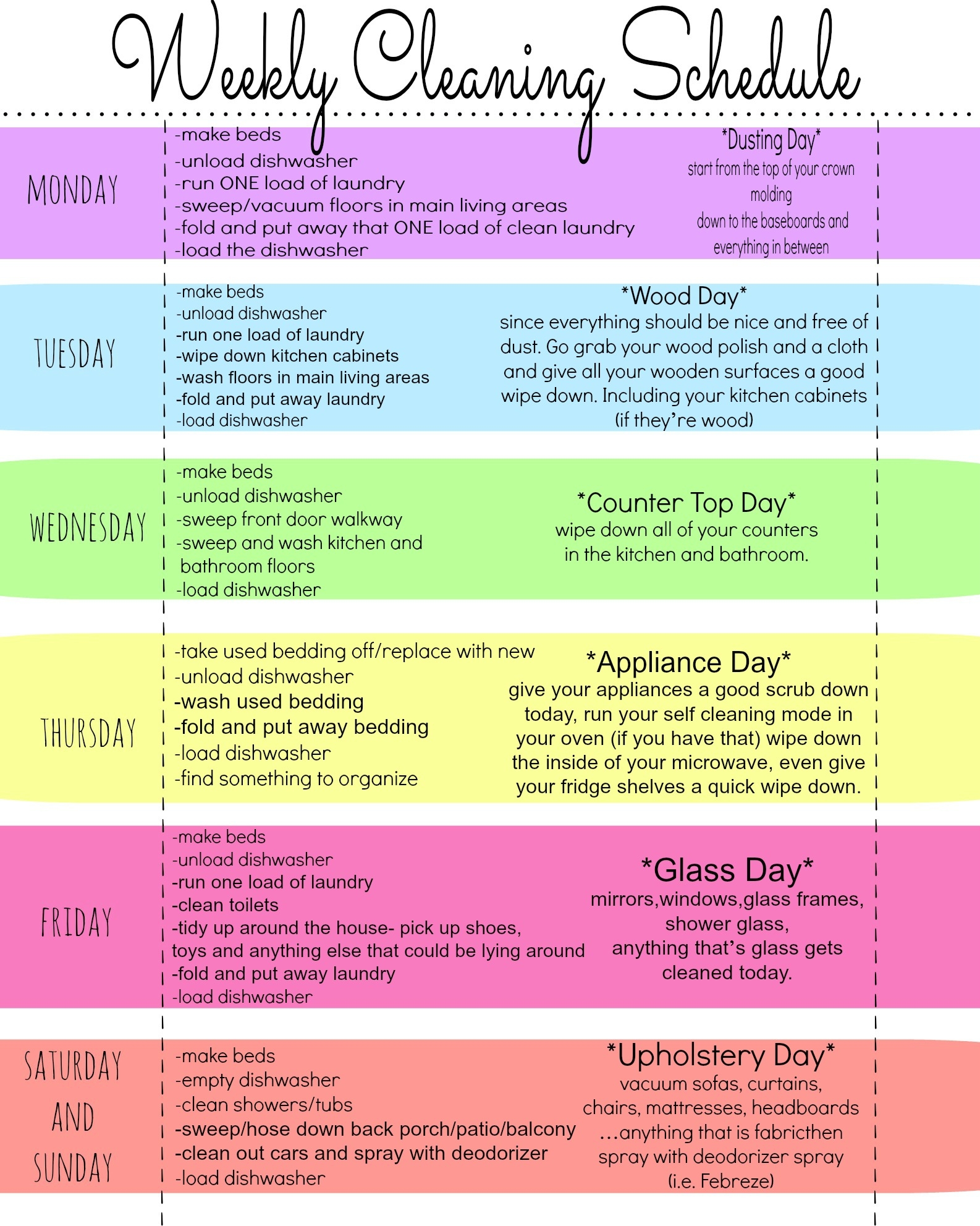 Cleaning Schedule Template Free Printable