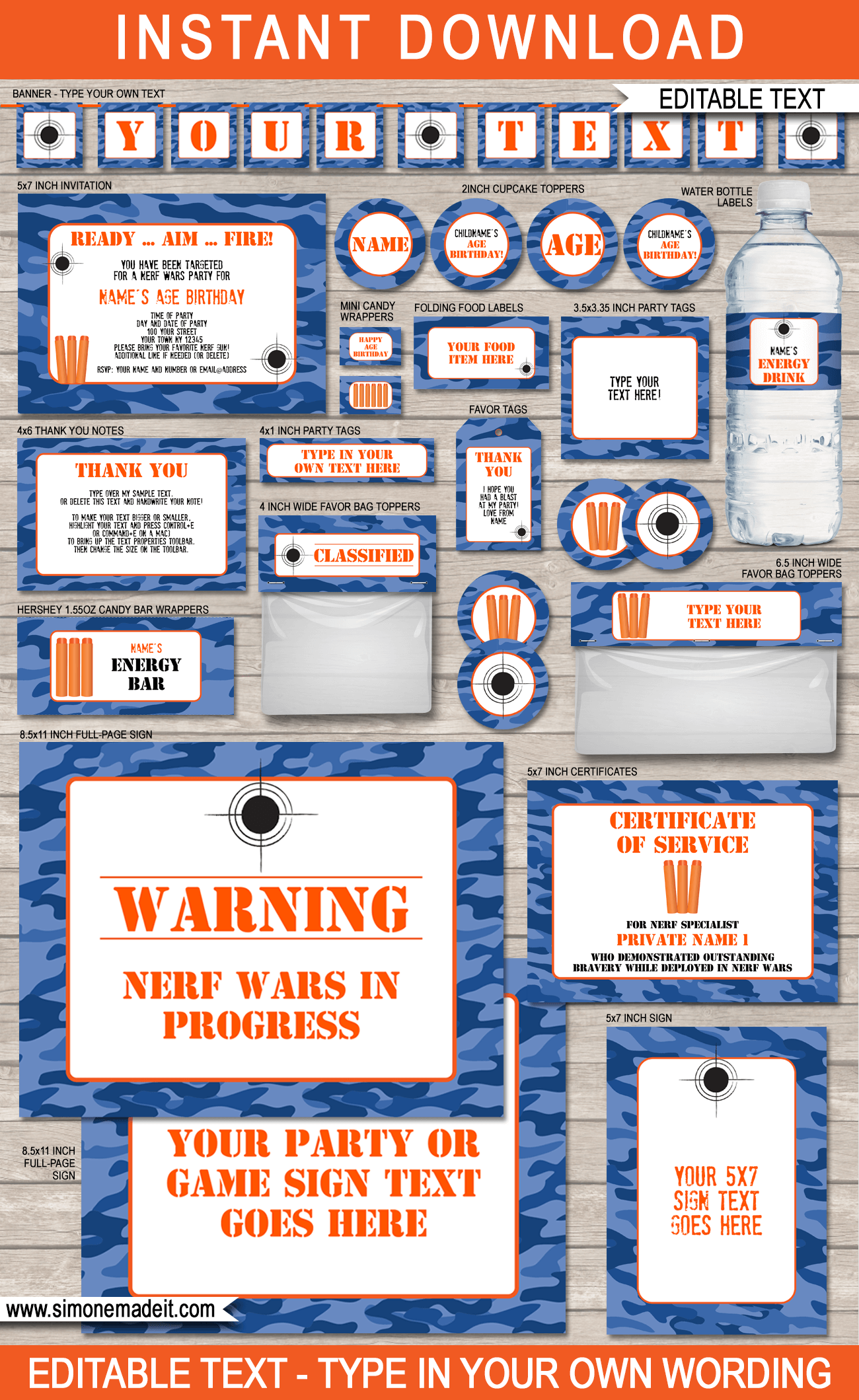 Nerf Party Printables Invitations U0026 Decorations Blue Camo