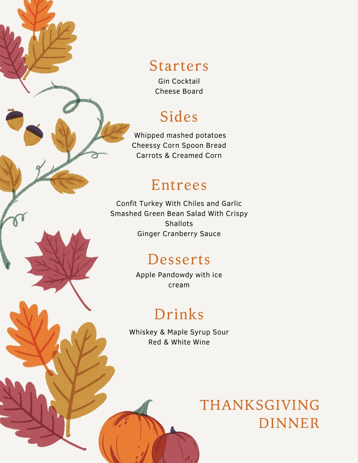 Page 3 Free Printable Customizable Thanksgiving Menu Templates Canva
