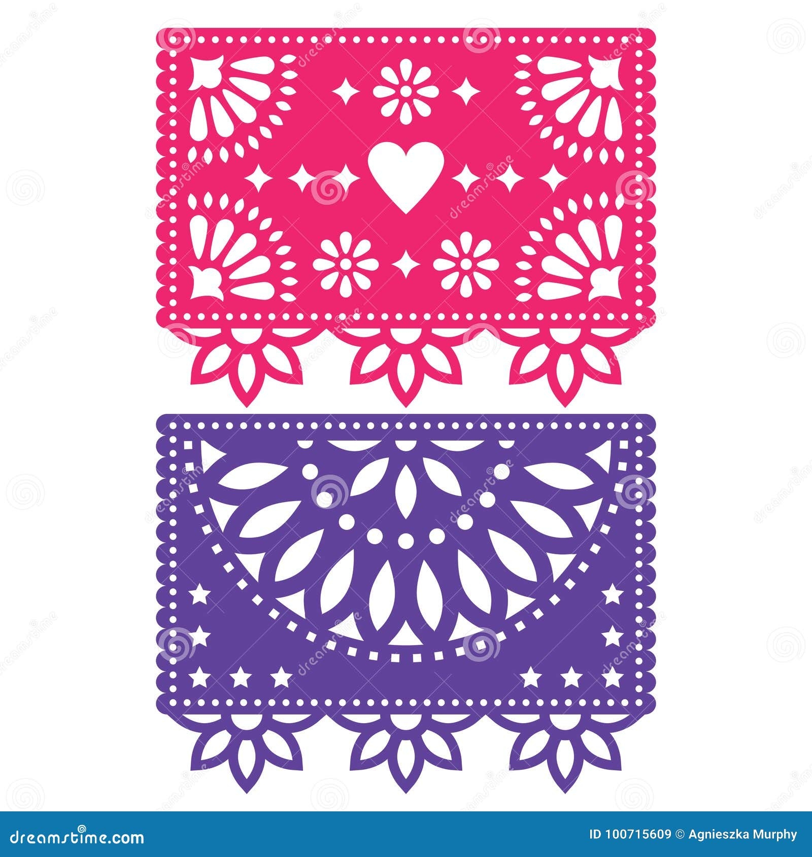 Papel Picado Template Design Set Mexican Paper Decorations Flowers And Geometric Shapes Two Party Banners Stock Vector Illustration Of Celebration Decoration 100715609