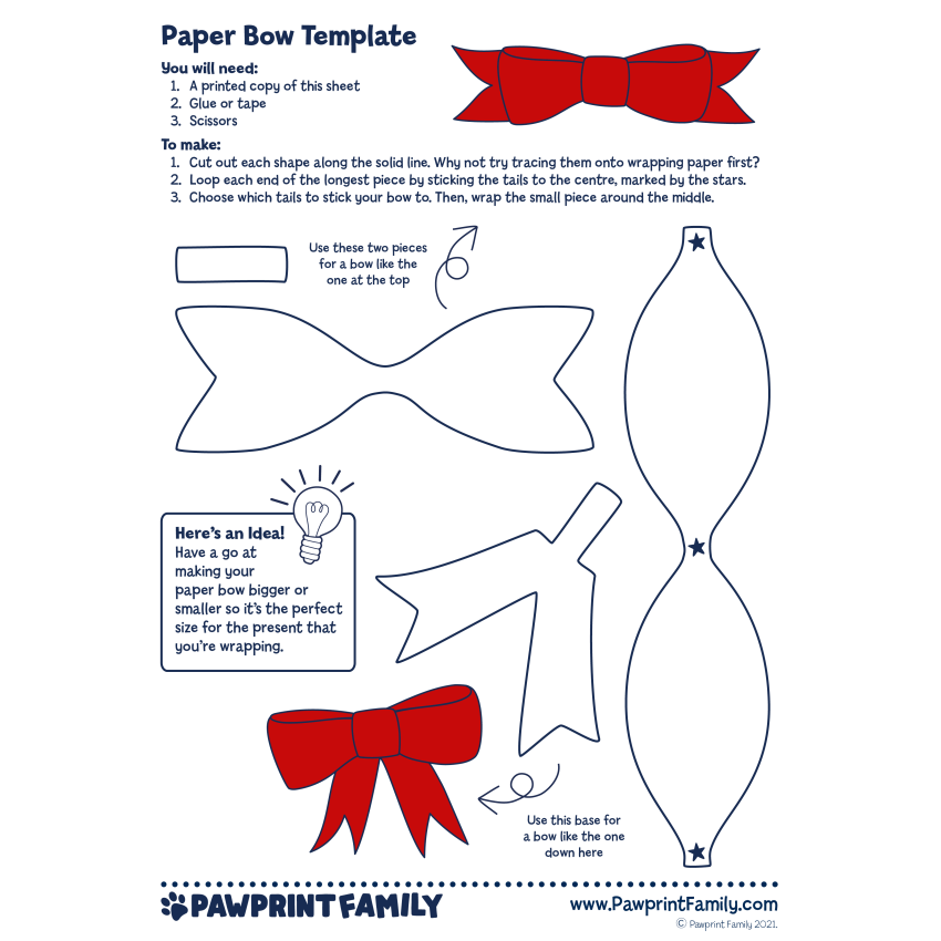 Paper Bow Template Pawprint Family