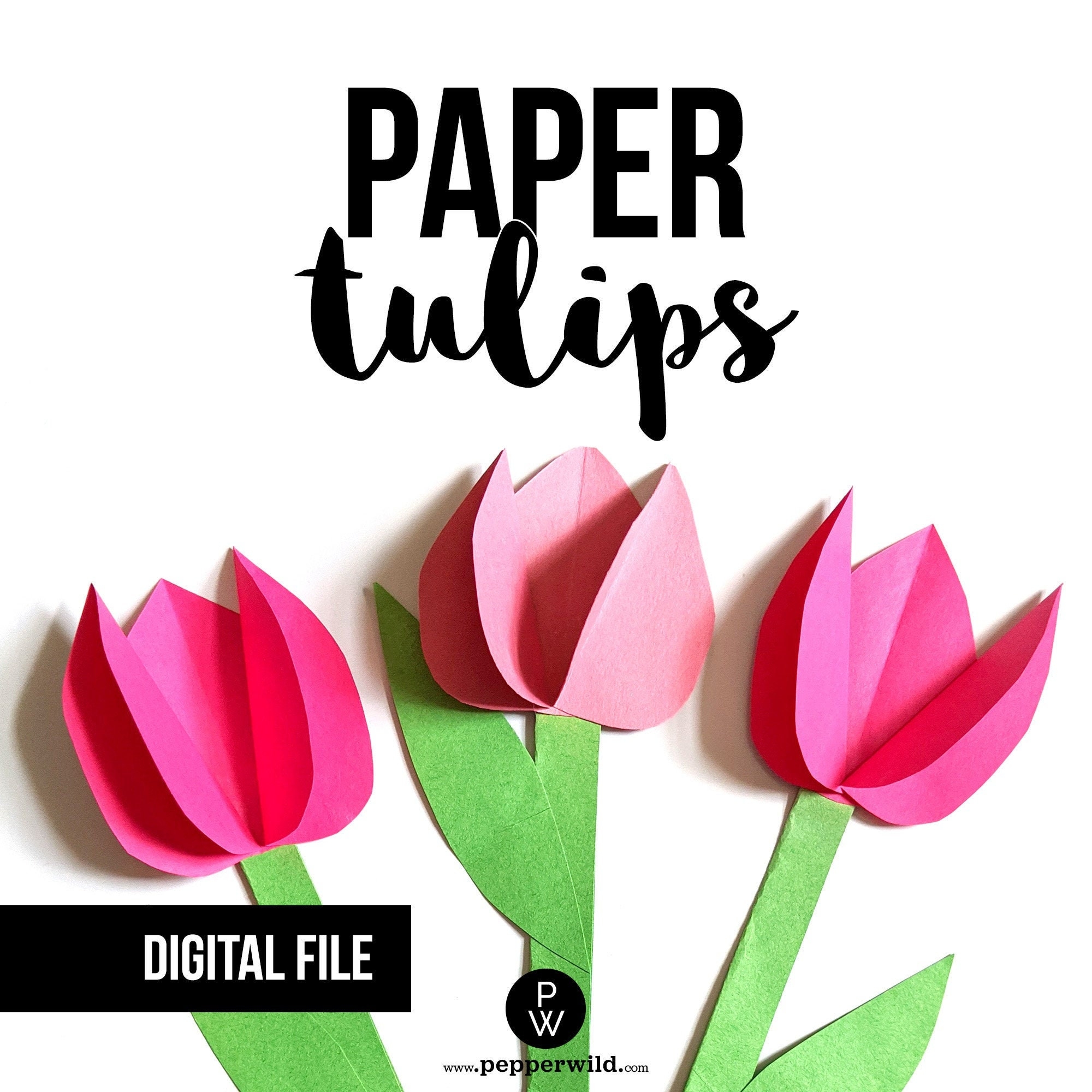Paper Flower Tulips Template Easy Simple Paper Flowers Kid Flowers For Mom Mom s Birthday Grandma s Birthday Printable Download Etsy
