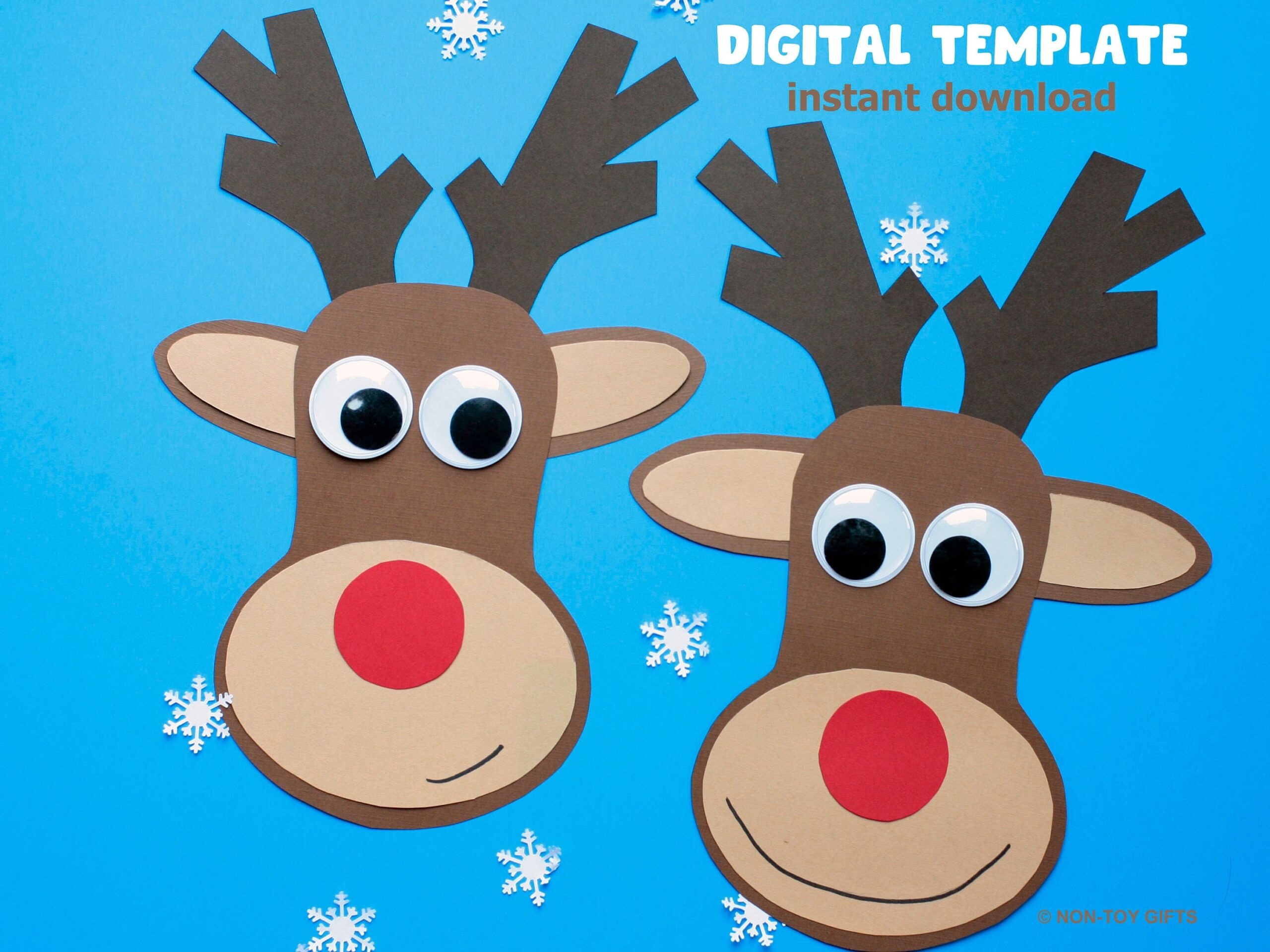 Paper Reindeer Craft Christmas Reindeer Printable Template Holiday School Craft Rudolph Pdf Kids Christmas Activity Etsy