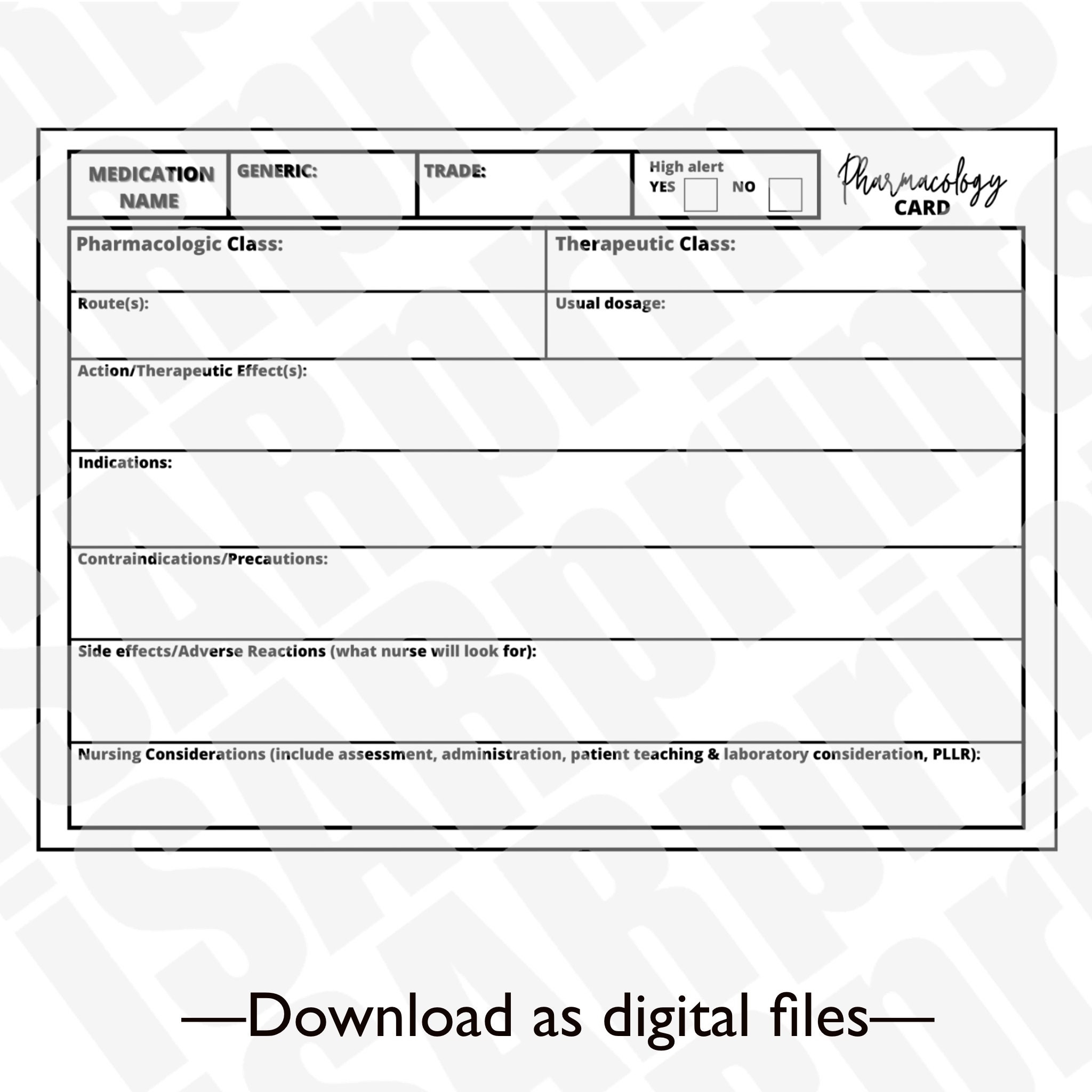Pharmacology Template Printable Nursing Student Pharmacology