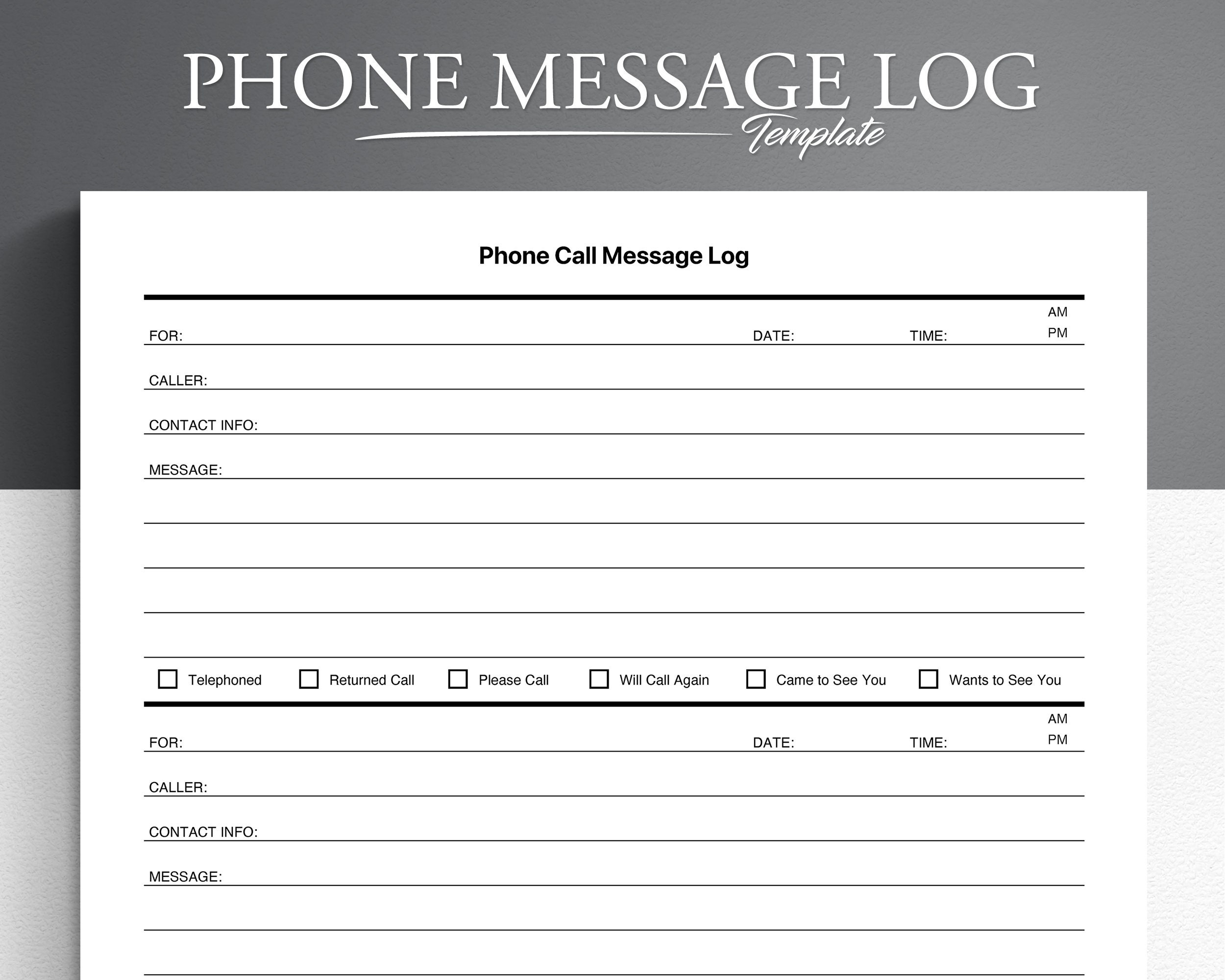 Phone Call Message Log Phone Log Message Log Call Log While You Were Out Phone Messages Etsy