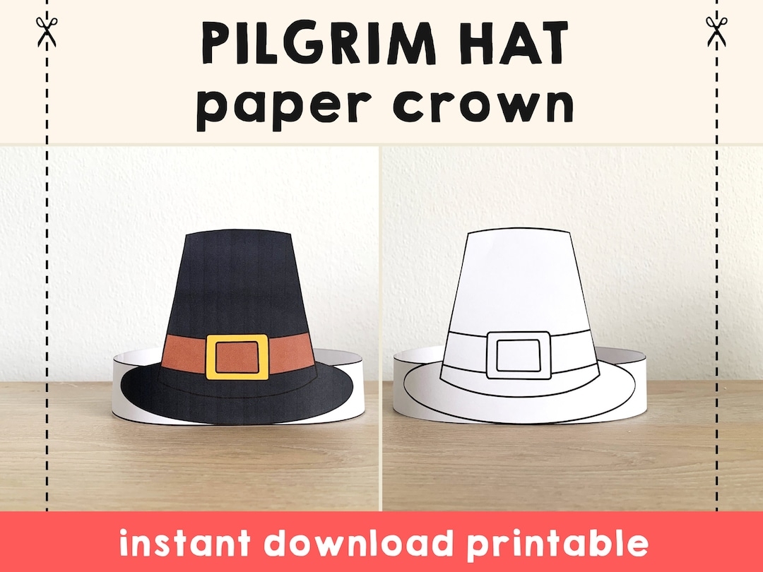 Pilgrim Hat Paper Crown Thanksgiving Settler Party Coloring Printable Kids Craft Costume Printable Favor Costume DIY Instant Download Etsy