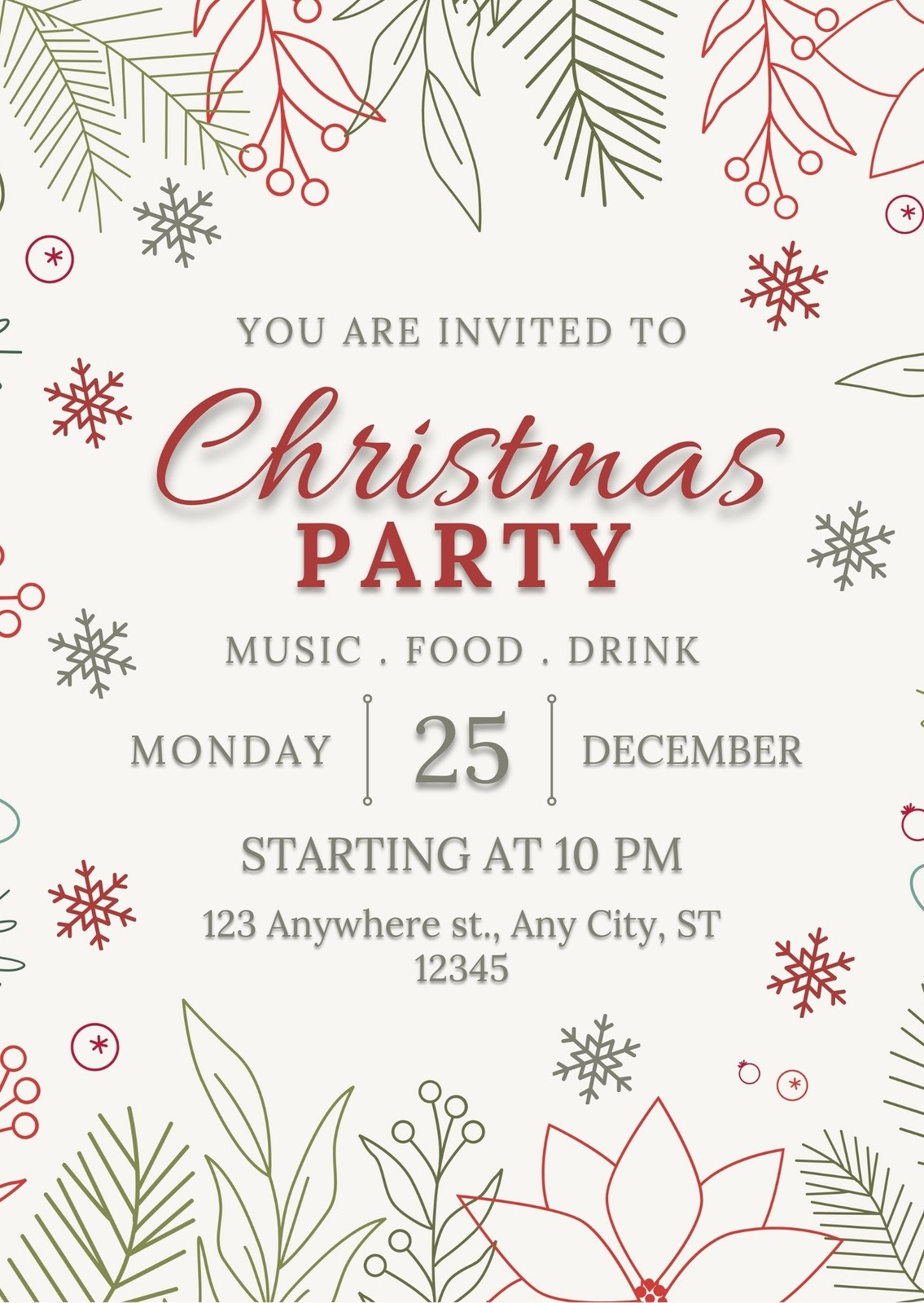 Christmas Potluck Invitation Template Free Printable