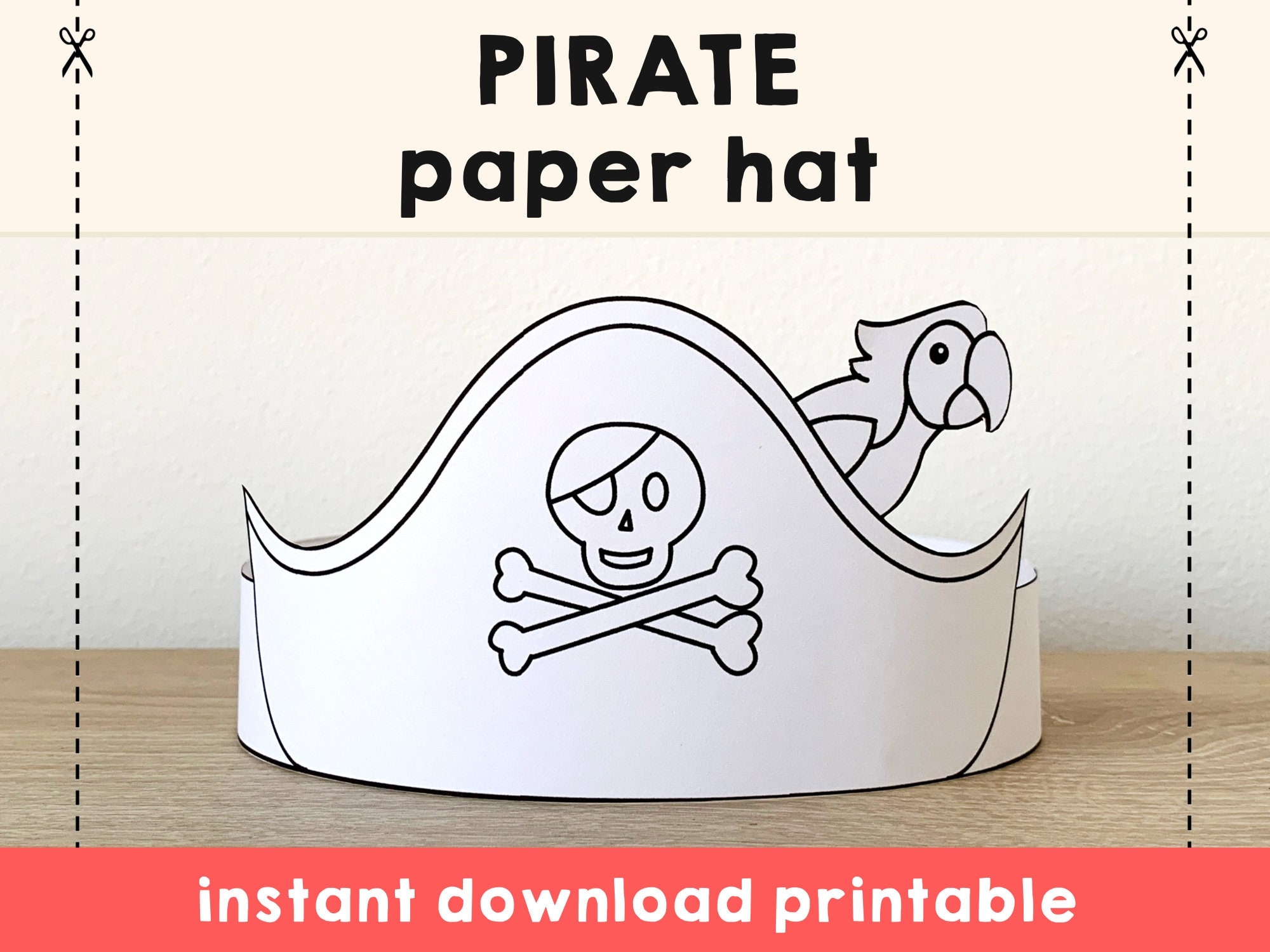 Pirate Hat Paper Crown Template Pirate Captain Party Headband 