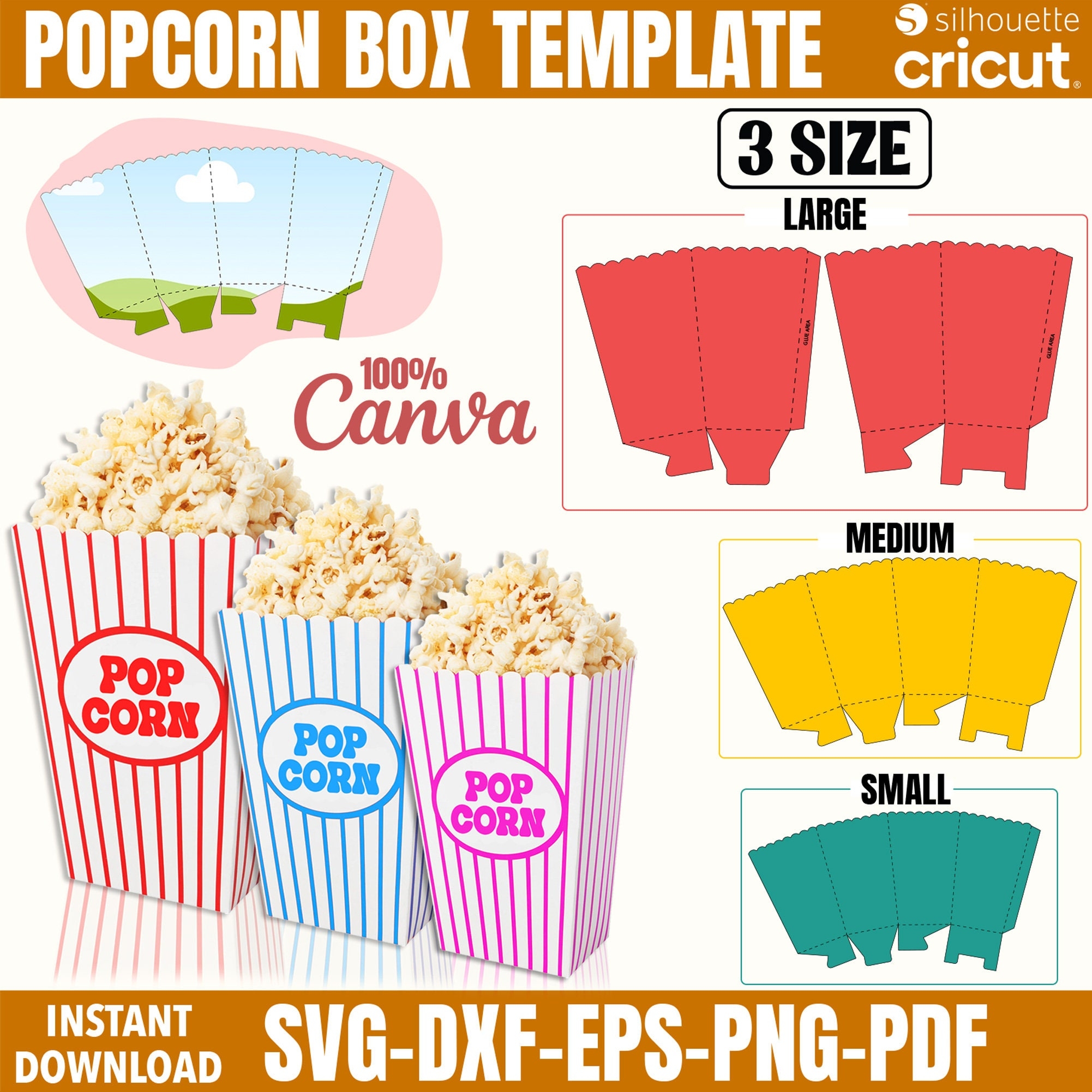 Popcorn Box Template Popcorn Box Bundle Popcorn Bag Svg Popcorn 