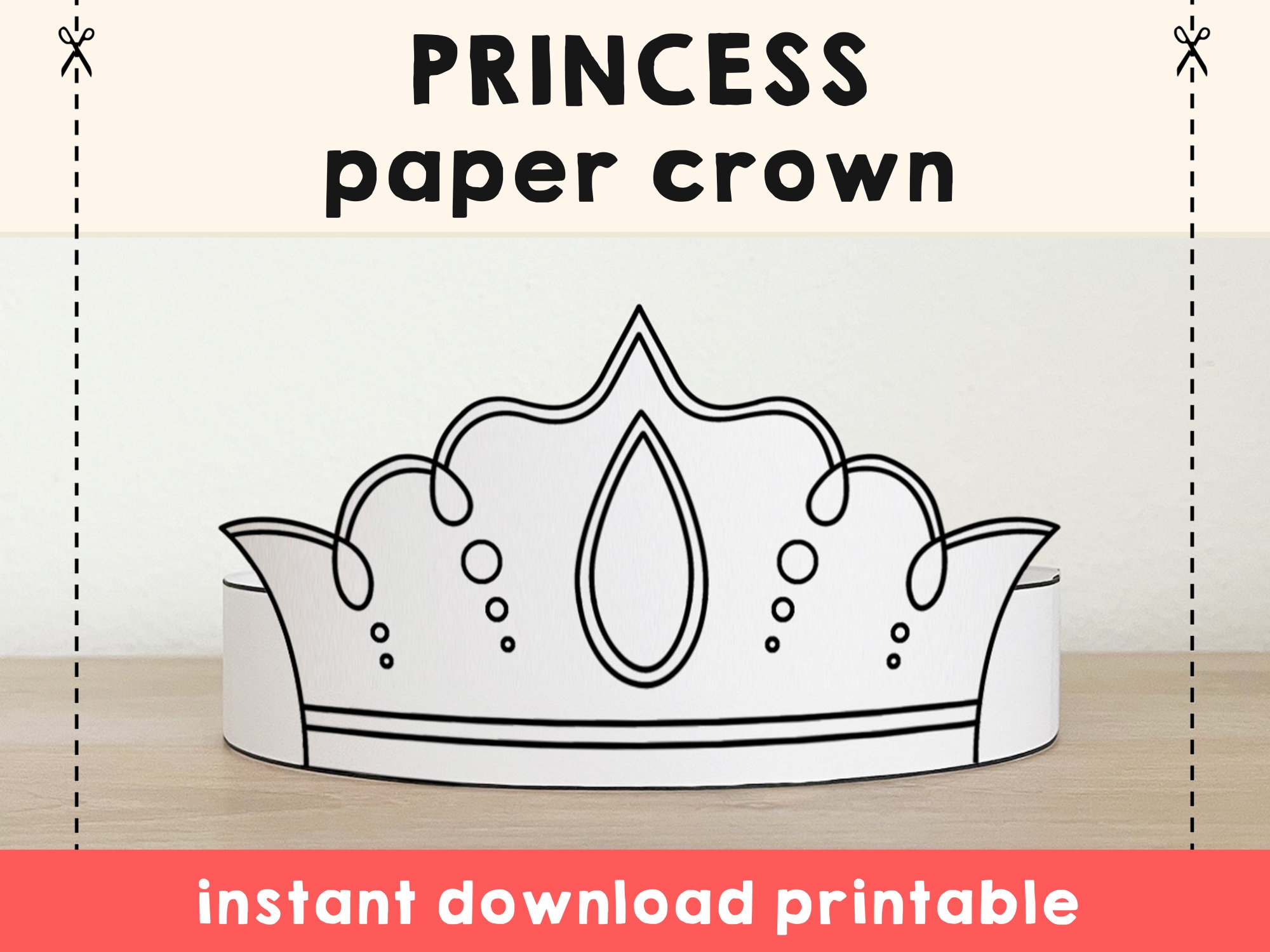 Princess Paper Crown Template Fantasy Medieval Party Headband 