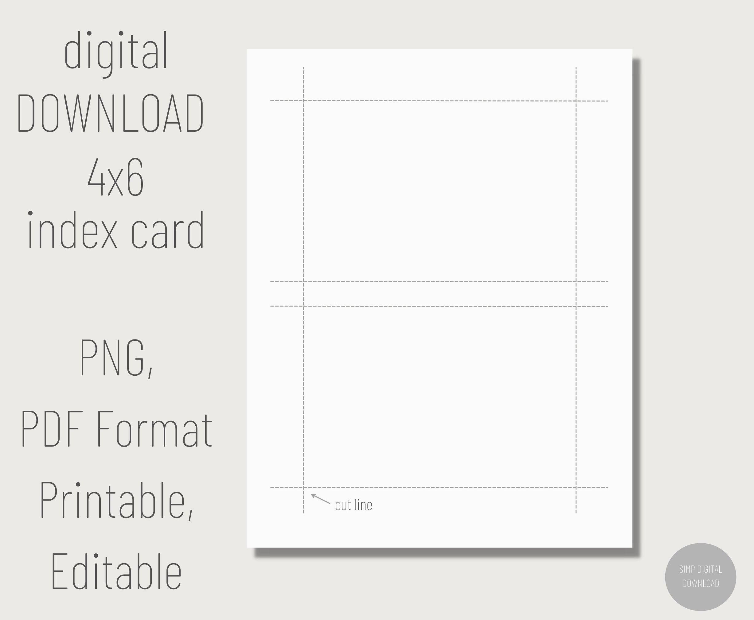Printable 4x6 Index Card Digital Index Card Printable Note Cards Blank Flash Card Editable PDF Index Card Note Card Template Etsy