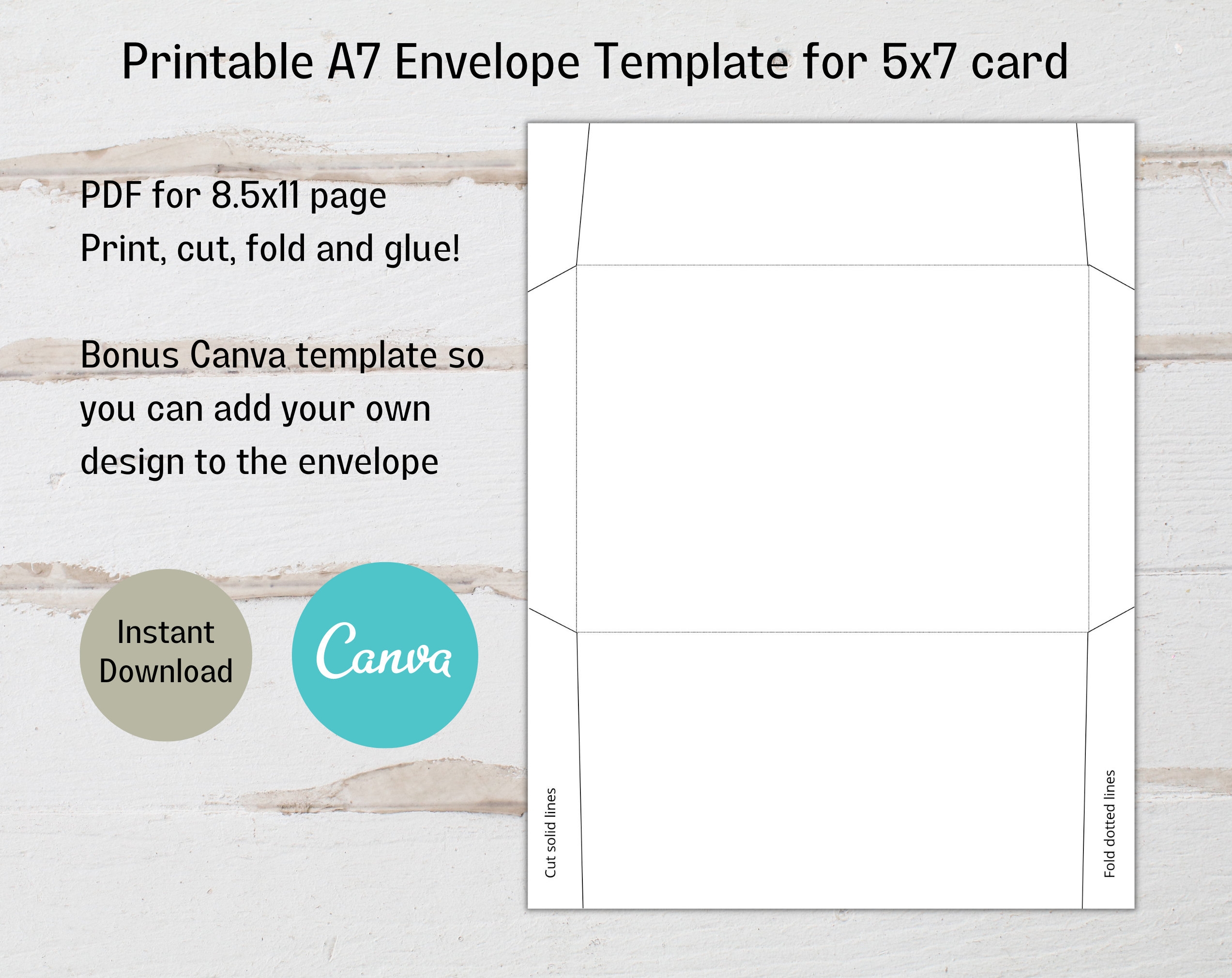 Printable A7 Envelope Template For 5x7 Card Canva A7 Envelope Template Etsy