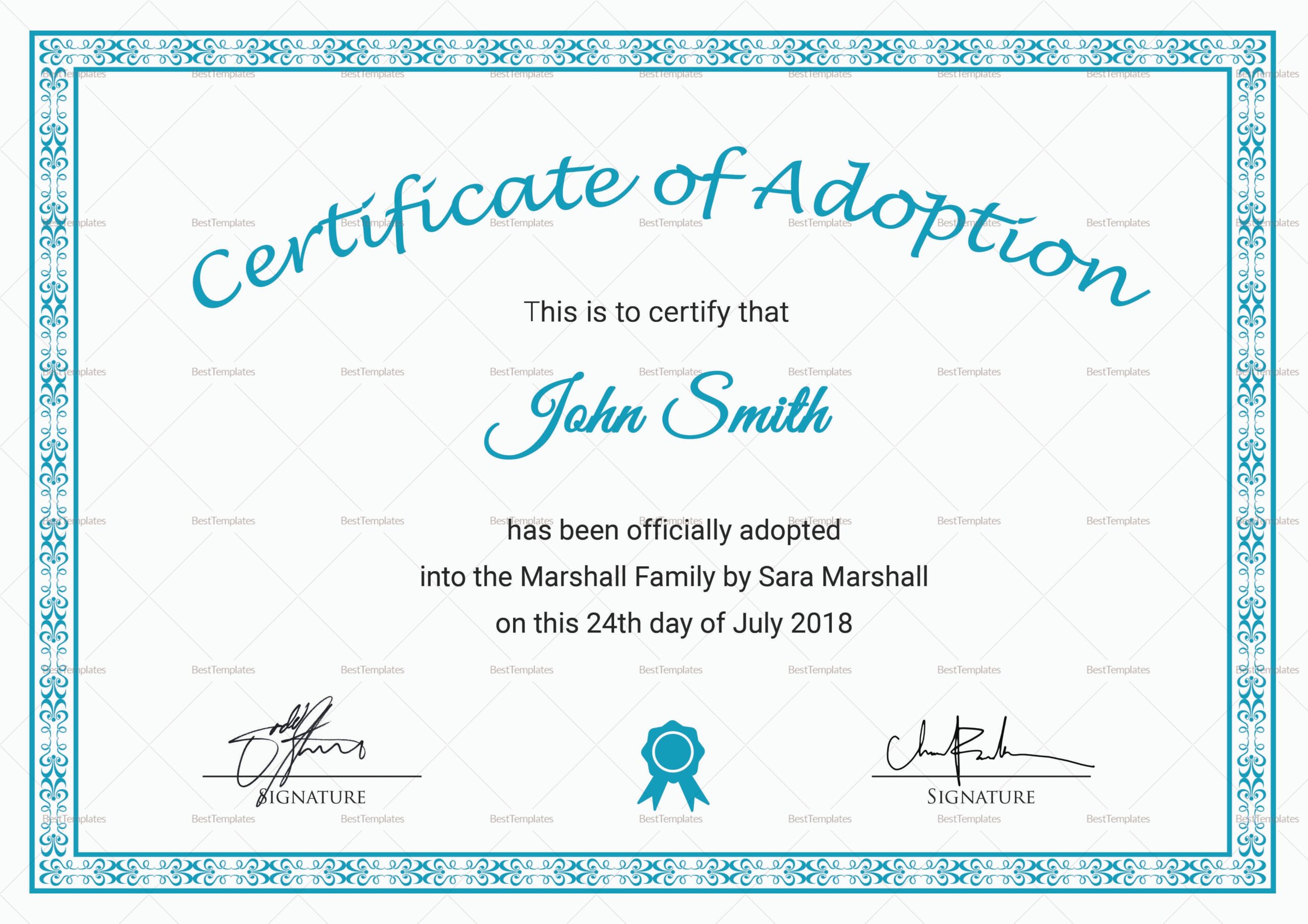 Printable Adoption Certificate Design Template In PSD Word Printable Adoption Certificate Design Template In PSD Word