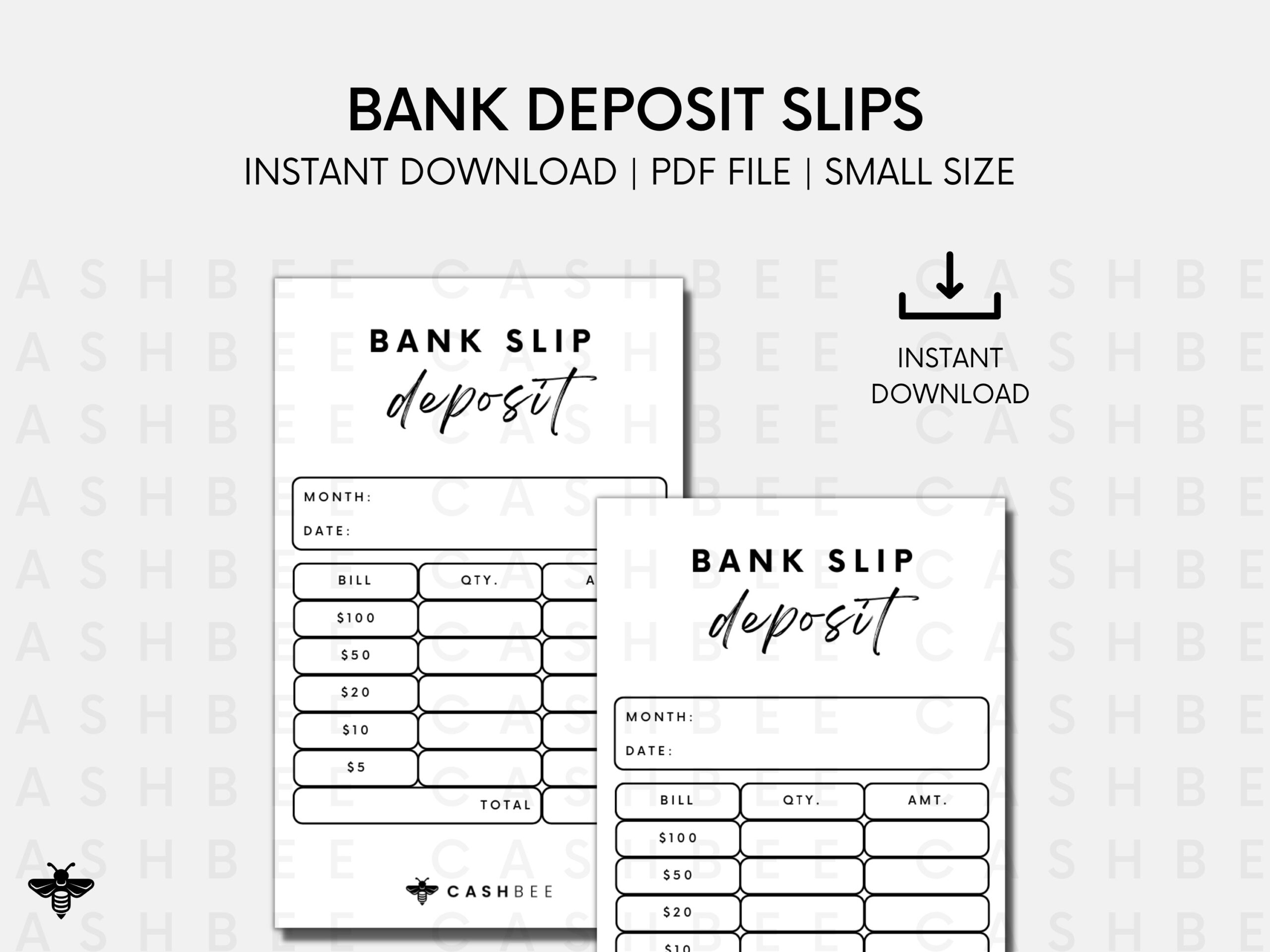 PRINTABLE Bank Deposit Slips Wallet Size Instant Download PDF 