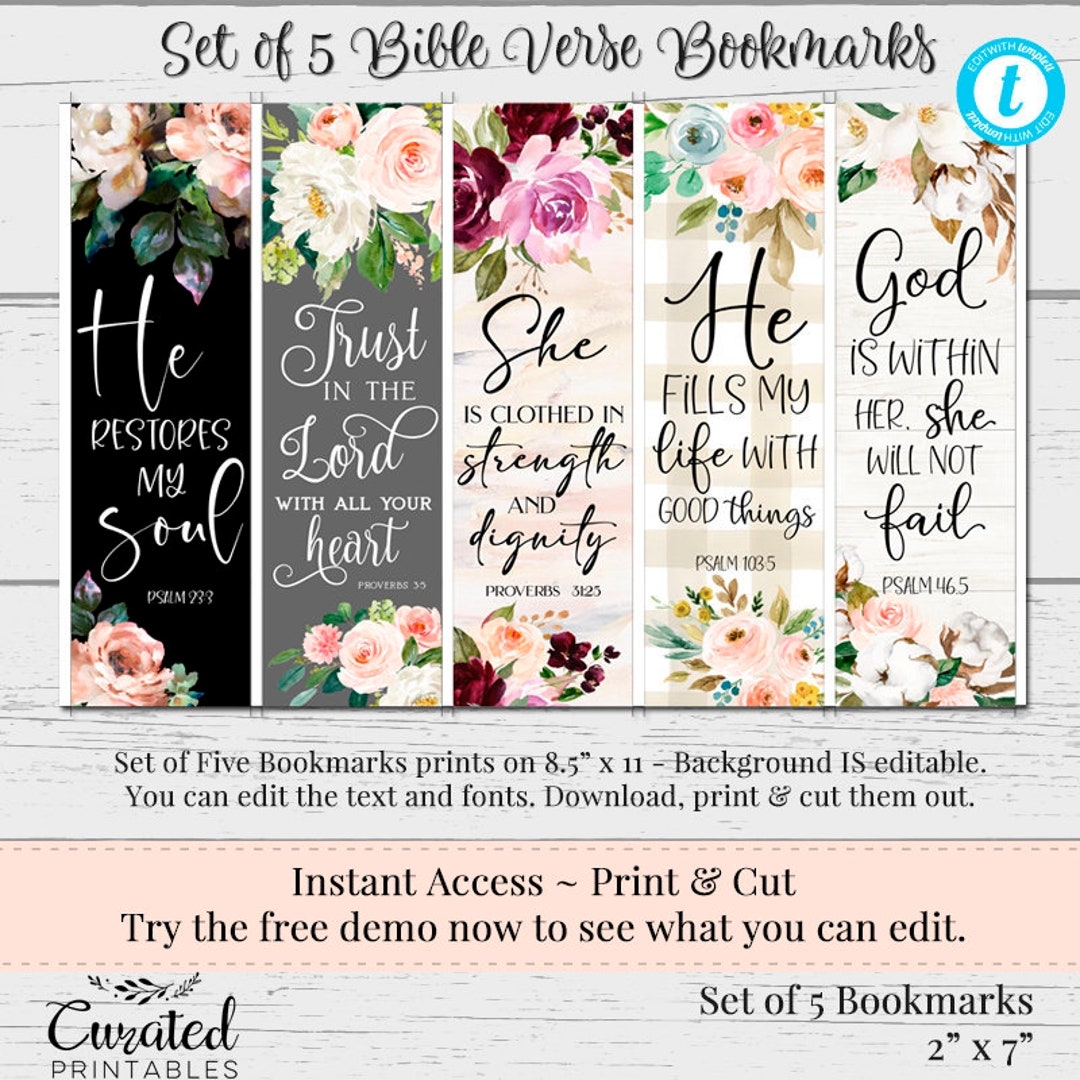 Printable Bible Verse Bookmarks Instant Download Bookmarks Christian Bookmarks Floral Bible Verse Bookmarks Editable Bookmarks Etsy