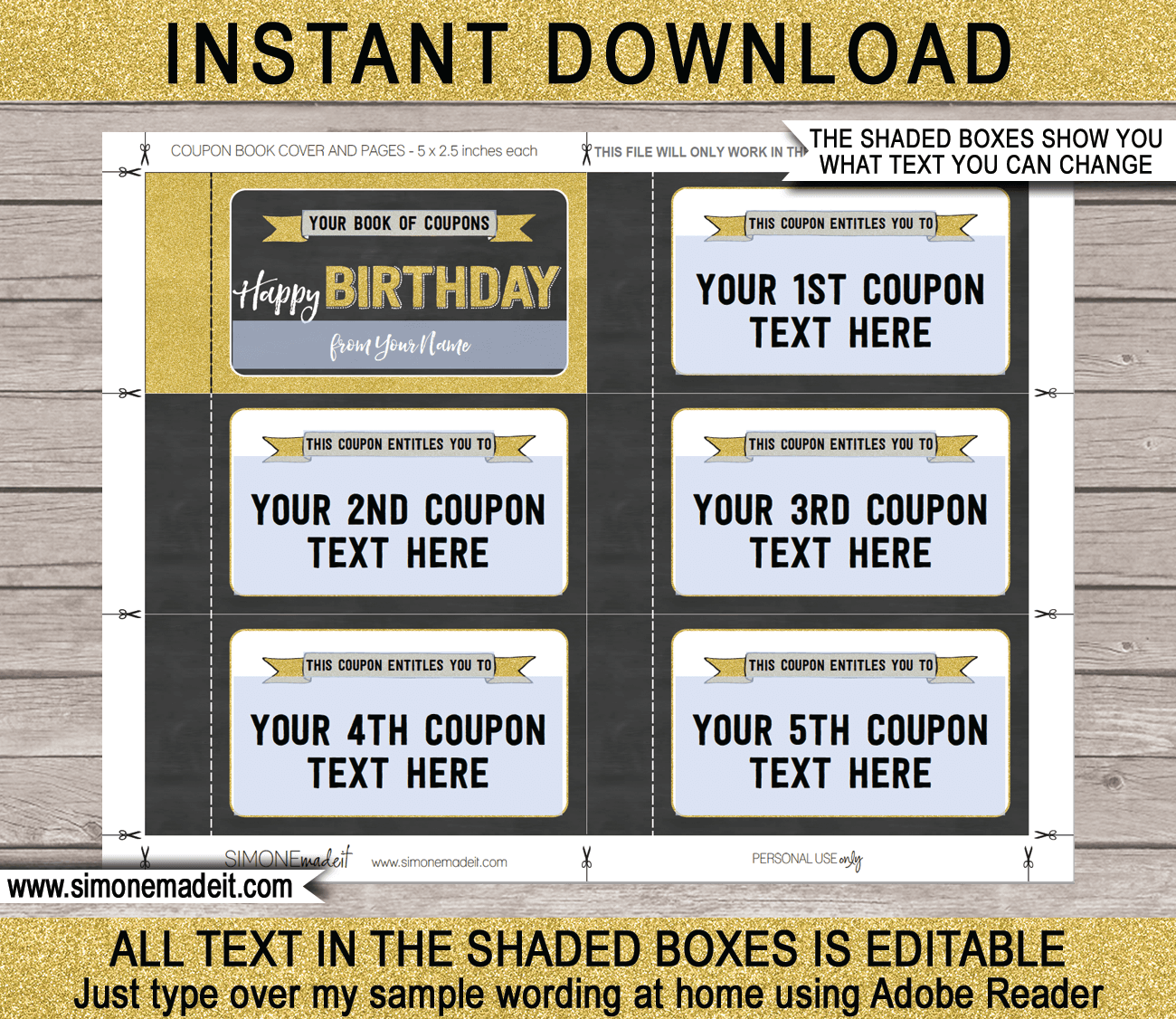 Printable Birthday Coupon Book Template DIY Personalized Coupons