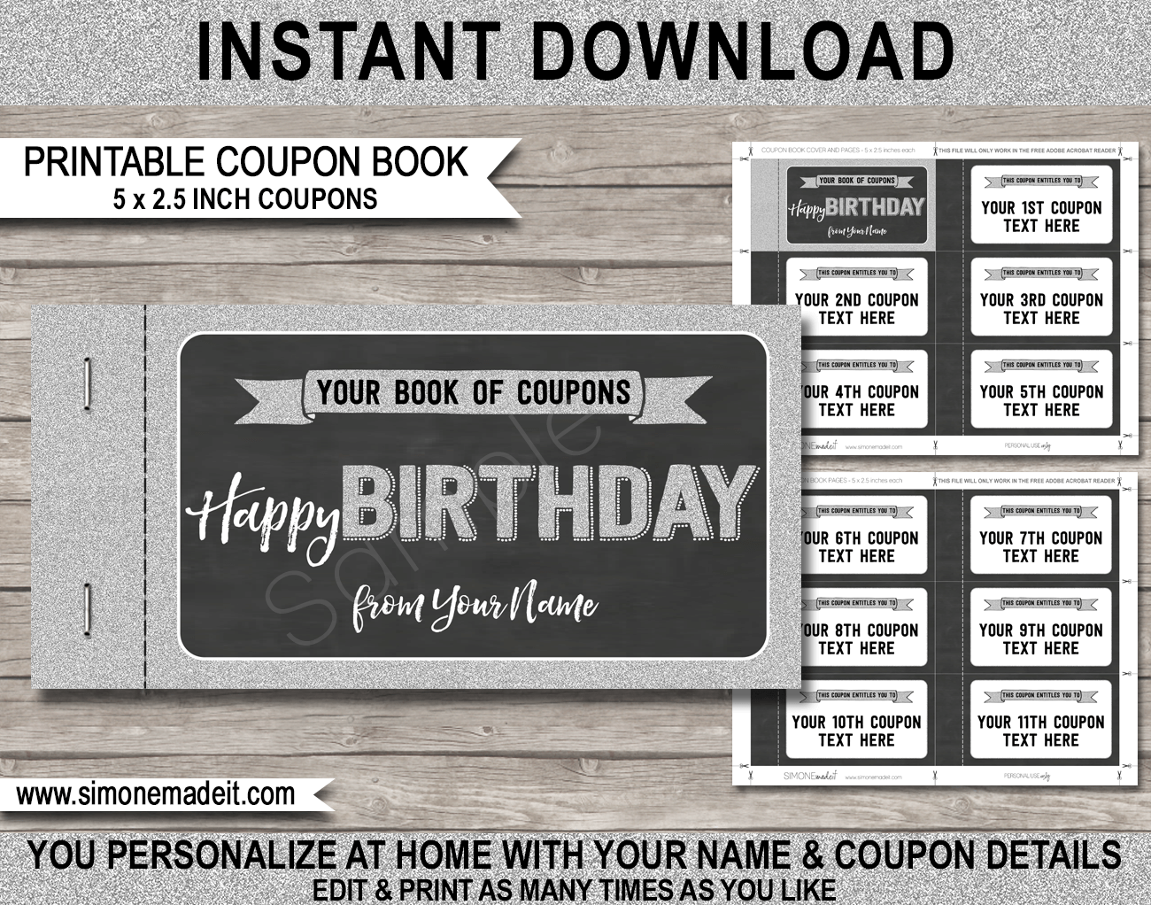 Printable Birthday Coupon Book Template DIY Personalized Coupons