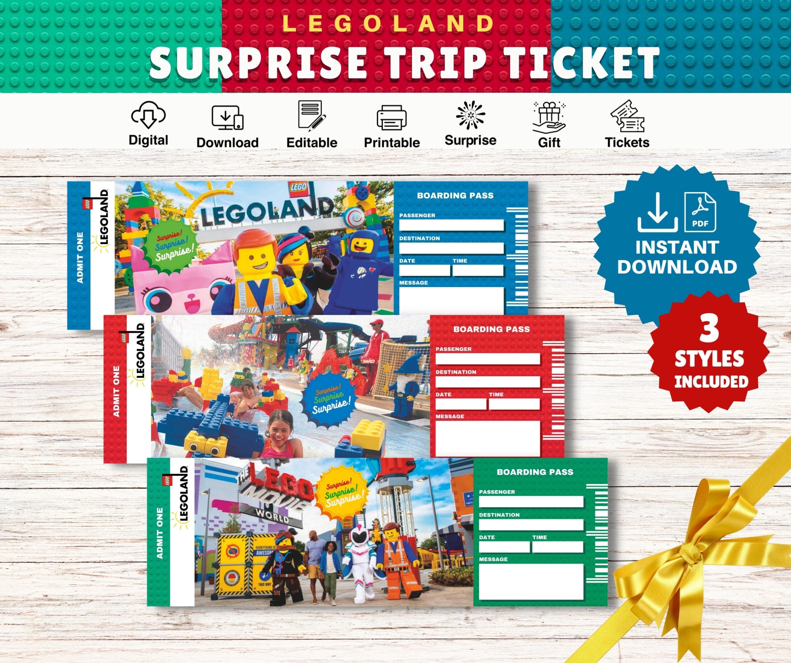 Printable BUILDING BLOCKS Theme Park Gift Ticket Surprise Trip 
