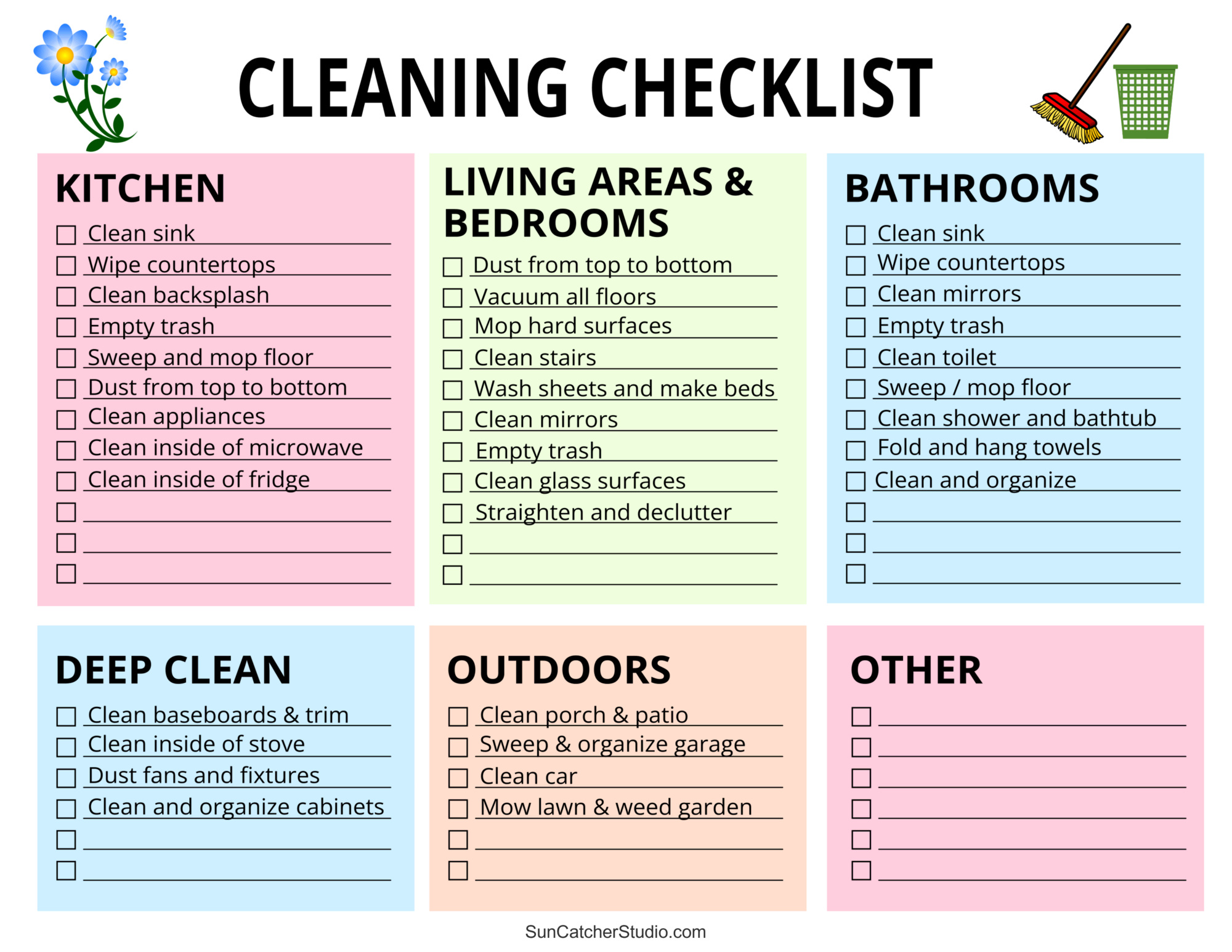 Printable Cleaning Schedule Spring Daily U0026 Weekly Checklists 