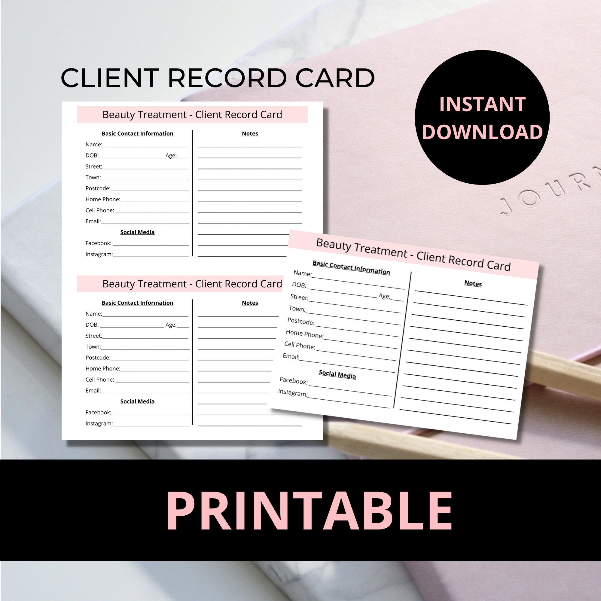 Printable Client Record Card For Beauty Professionals I Client Printable Client Record Card For Beauty Professionals I Client