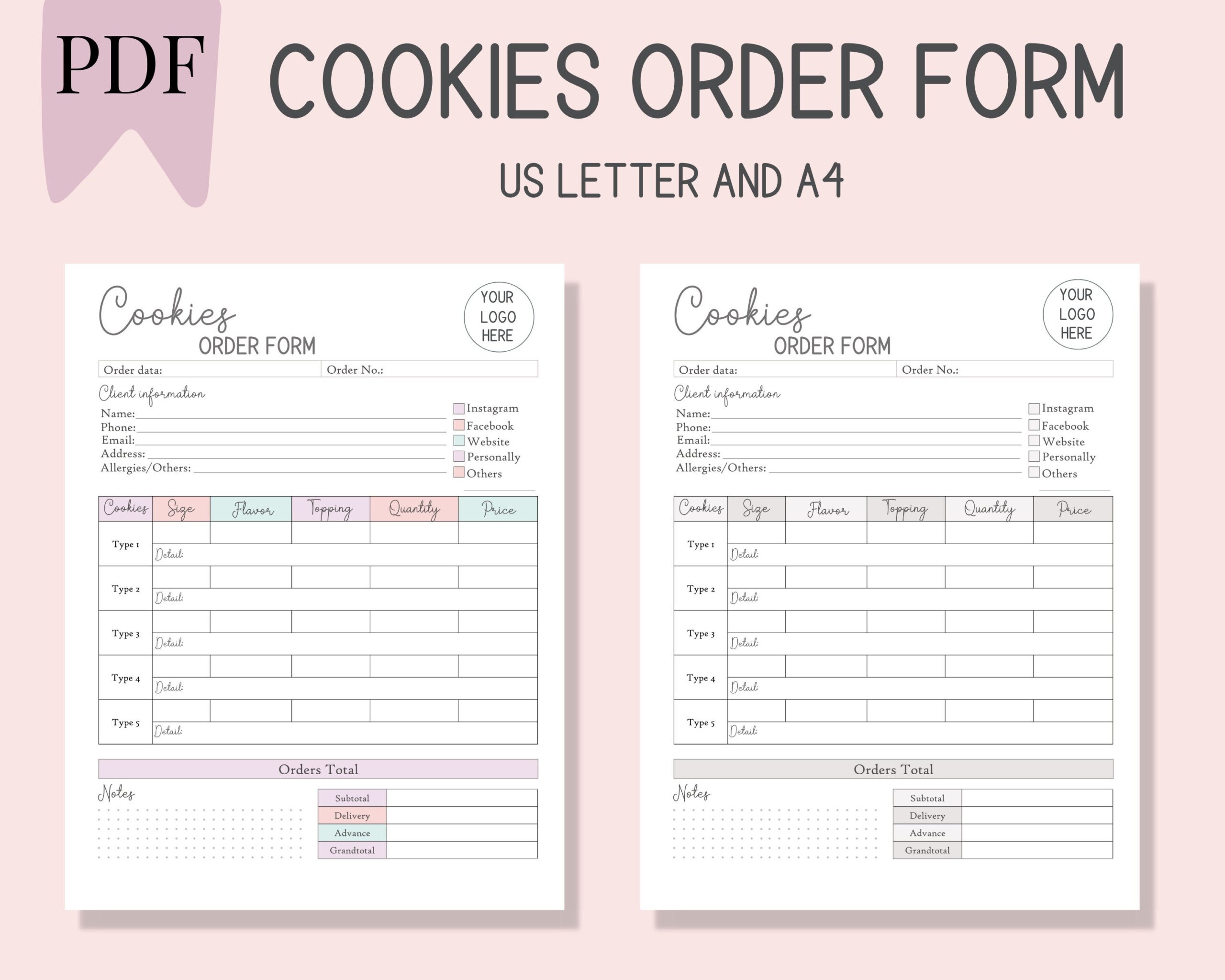 Printable Cookies Order Form Ideal For Home based Cookie Business U0026 Small professional Bakery Order Log For Cookie Orders PDF Download Etsy